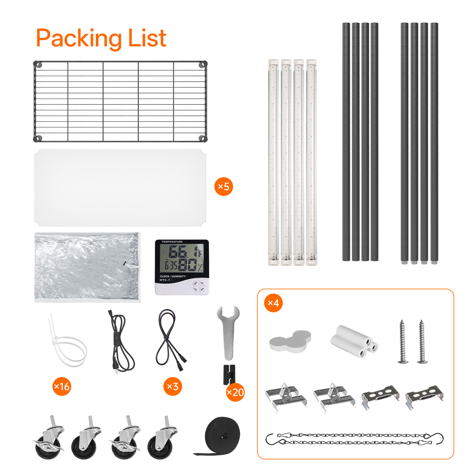 Bstrip 71" 5-Tier Indoor Greenhouse with 4x30W T8 Grow Lights, Large Grow Tent with EVA Cover and Locking Wheels