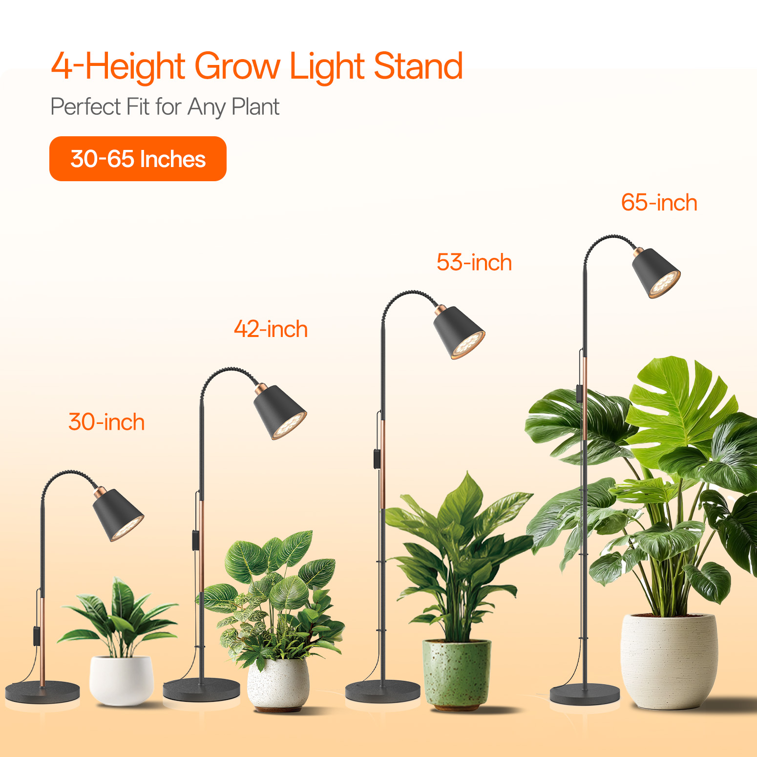 Bstrip Floor Grow Light for Indoor Plants, 65" Tall Standing Plant Light with Flexible Gooseneck, 18W Full Spectrum LED Grow Lamp with Smart Timer, Optical Lens Design for Home Gardening