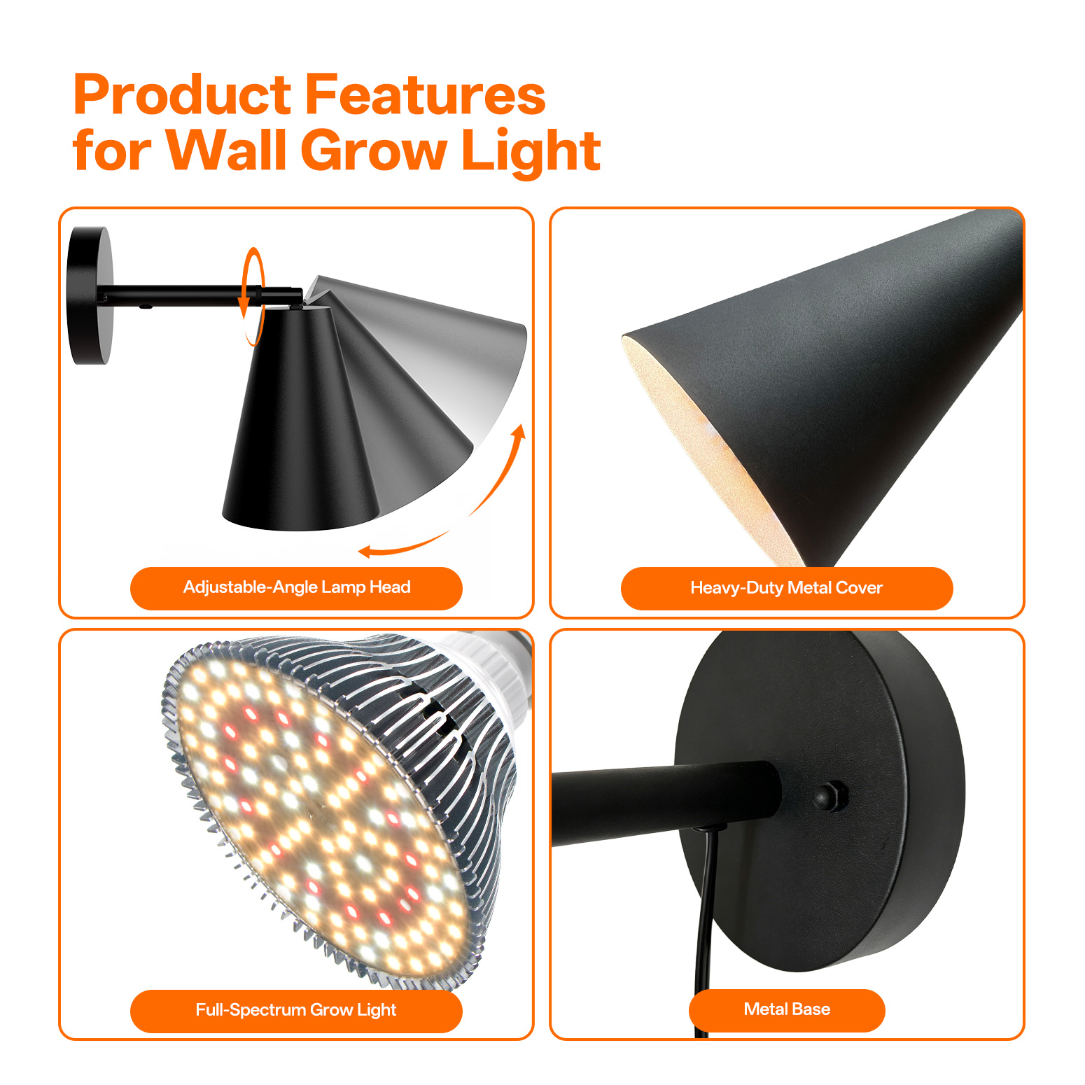 Bstrip W31 Wall Mounted Grow Light, 25W Full Spectrum LED Plant Light with Timer, 350° Adjustable Head & 180° Tilt, Decorative Black Metal Shade Hanging Grow Lamp for Indoor Plants, Flowers & Bonsai