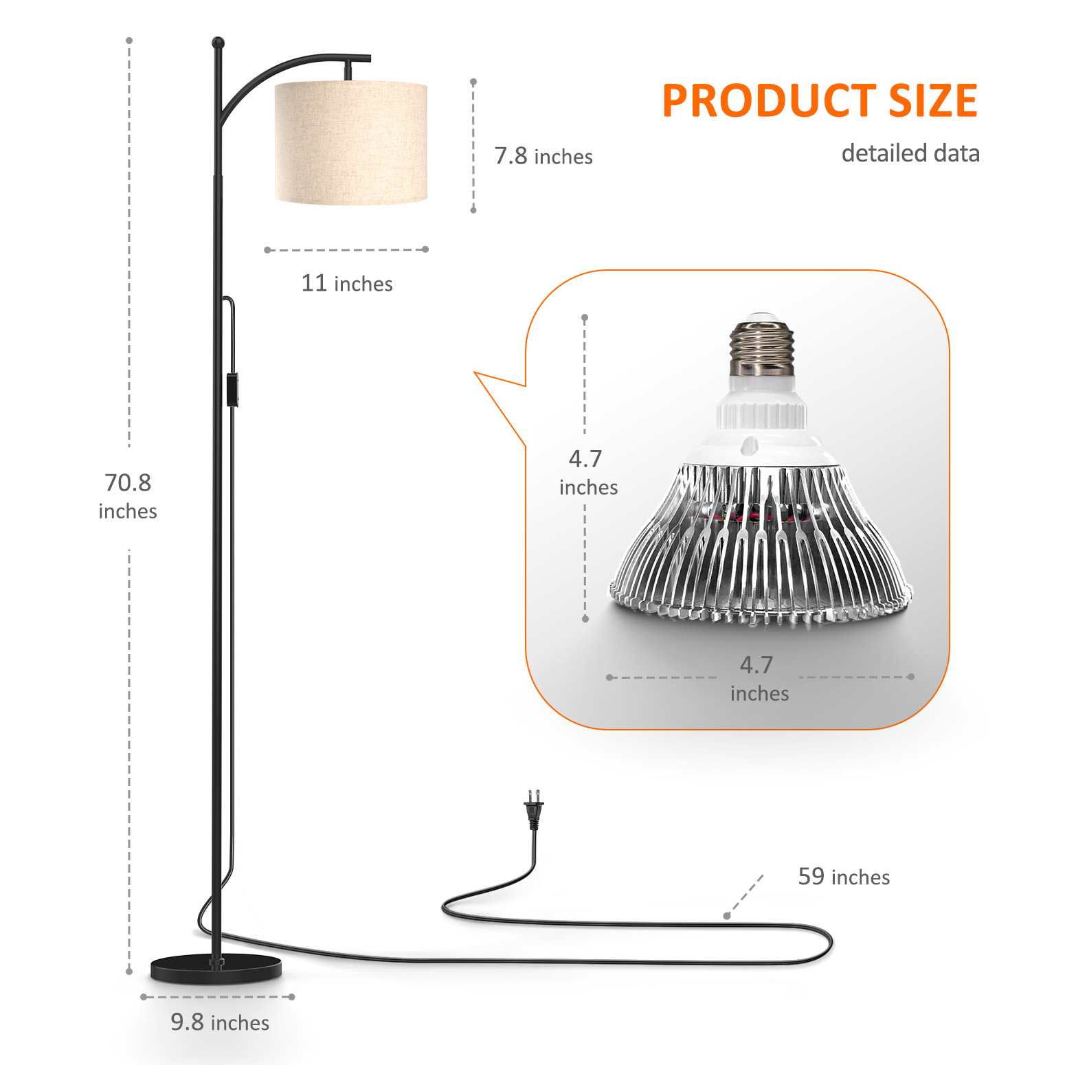 Bstrip 70.8" Tall Grow Light for Indoor Plants, 25W Full Spectrum Floor Lamp with Auto On/Off Timer, 3000K Adjustable Plant Light Stand for Seedlings, Flowering, Fruiting, Home Gardening
