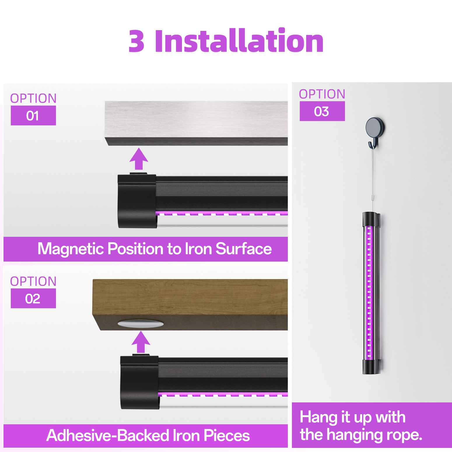 Bstrip Rechargeable Black Light, 2-Pack 11.8 Inch Battery Powered UV Blacklight Bar with 6000mAh Battery, 395-400nm Portable Magnetic Black Light for Glow Parties, Halloween, Body Paint, Pet Stain Detection