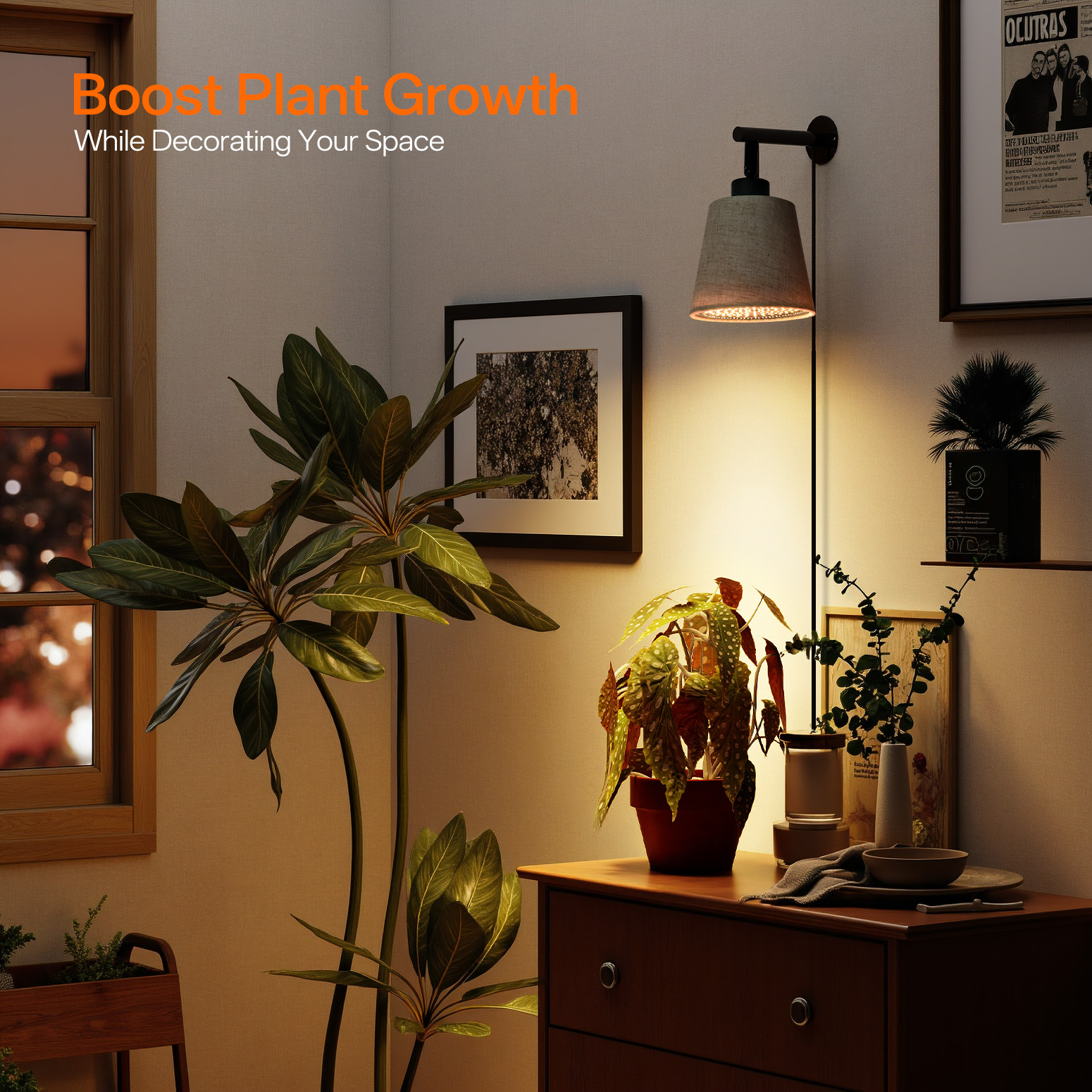 Bstrip 25W Hanging Grow Light for Indoor Plants, Full Spectrum Plant Light with 4/9/14H Timer, 3000K Decorative LED with Linen Shade, 9.8FT Cord, Wall/Ceiling Mount for Tall Plants, Flowers, Potted Trees