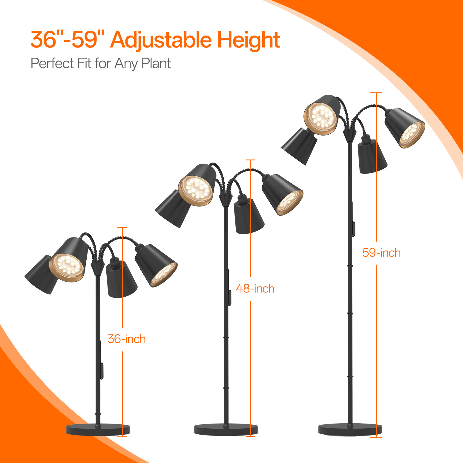 Bstrip 4-Head Floor Grow Light for Indoor Plants, 59" Tall Standing Plant Light with Flexible Goosenecks, 18W Full Spectrum LED Grow Lamp with Smart Timer, 3800K Non-Dimmable Bulbs for Home Gardening