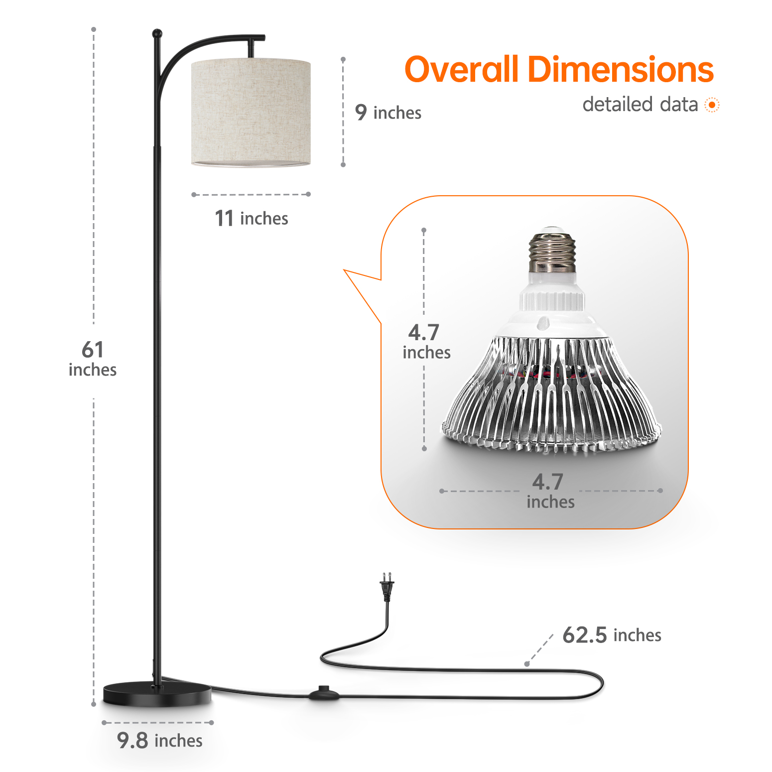 Bstrip 25W Floor Grow Light for Indoor Plants, Full Spectrum Adjustable Stand Lamp with Auto Timer and 3000K Warm Light