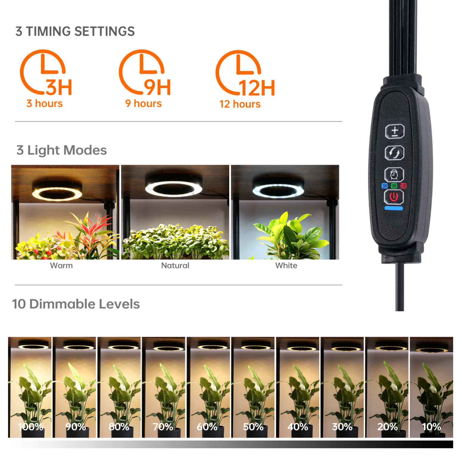 Bstrip Plant Stand with Grow Light, 33 Inch 7 Tier Indoor Plant Shelf with 4 Full Spectrum LED Plant Lights, Metal and Wood Flower Stand with Adjustable Brightness & Timer, Corner Plant Rack for Home Decor