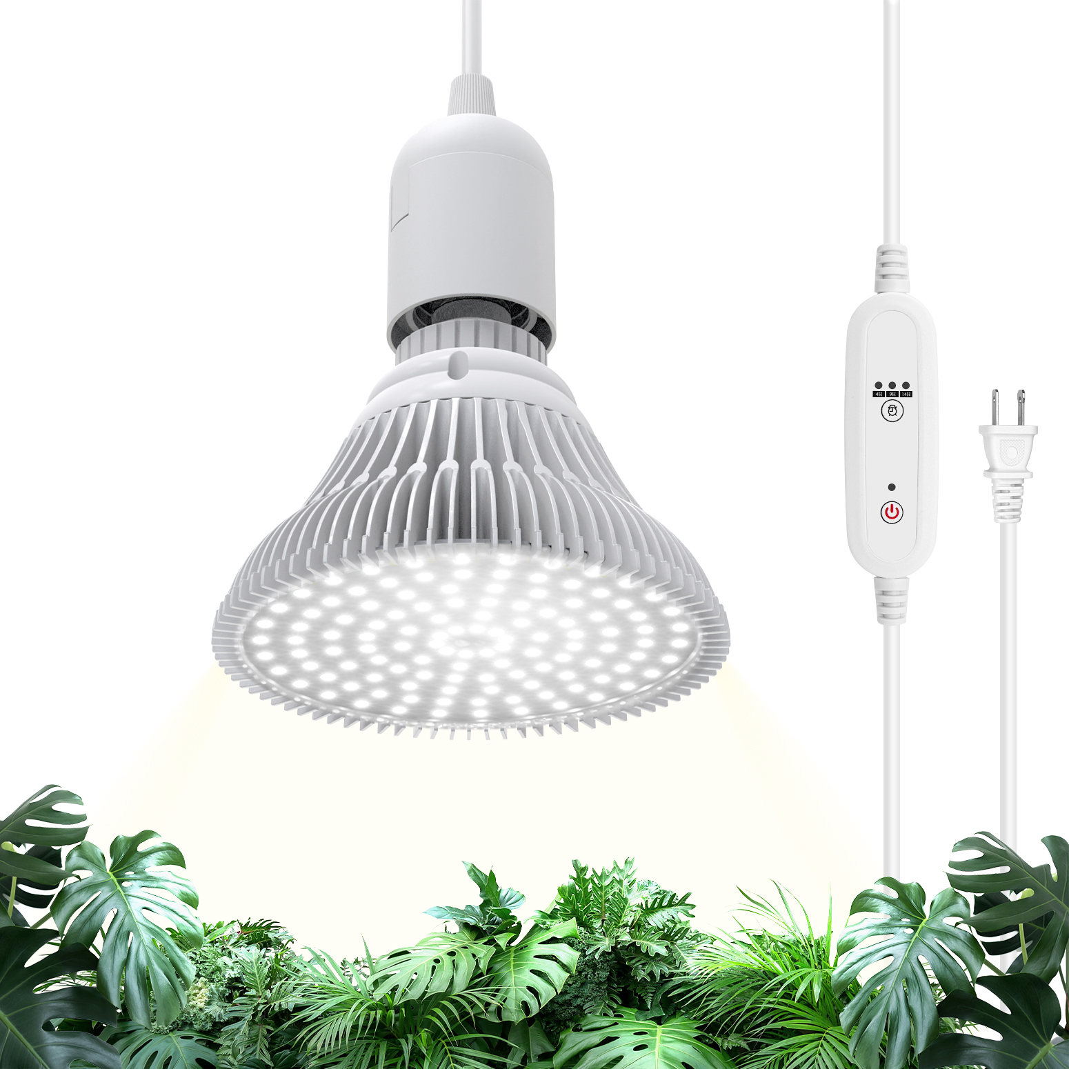 Bstrip Hanging Grow Lights for Indoor Plants, 25W Full Spectrum, White Plant Light Bulb with Timer, 16.4FT Power Cord, 5000K, Pendant or Ceiling Installation, Perfect for Tall Plants, and Plant Shelf