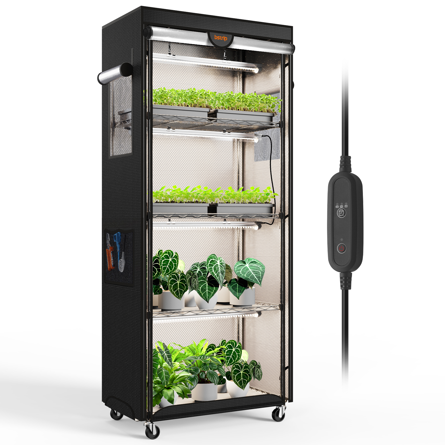 Bstrip PD65 Indoor Greenhouse with Grow Light, 4 Tier Plant Shelf