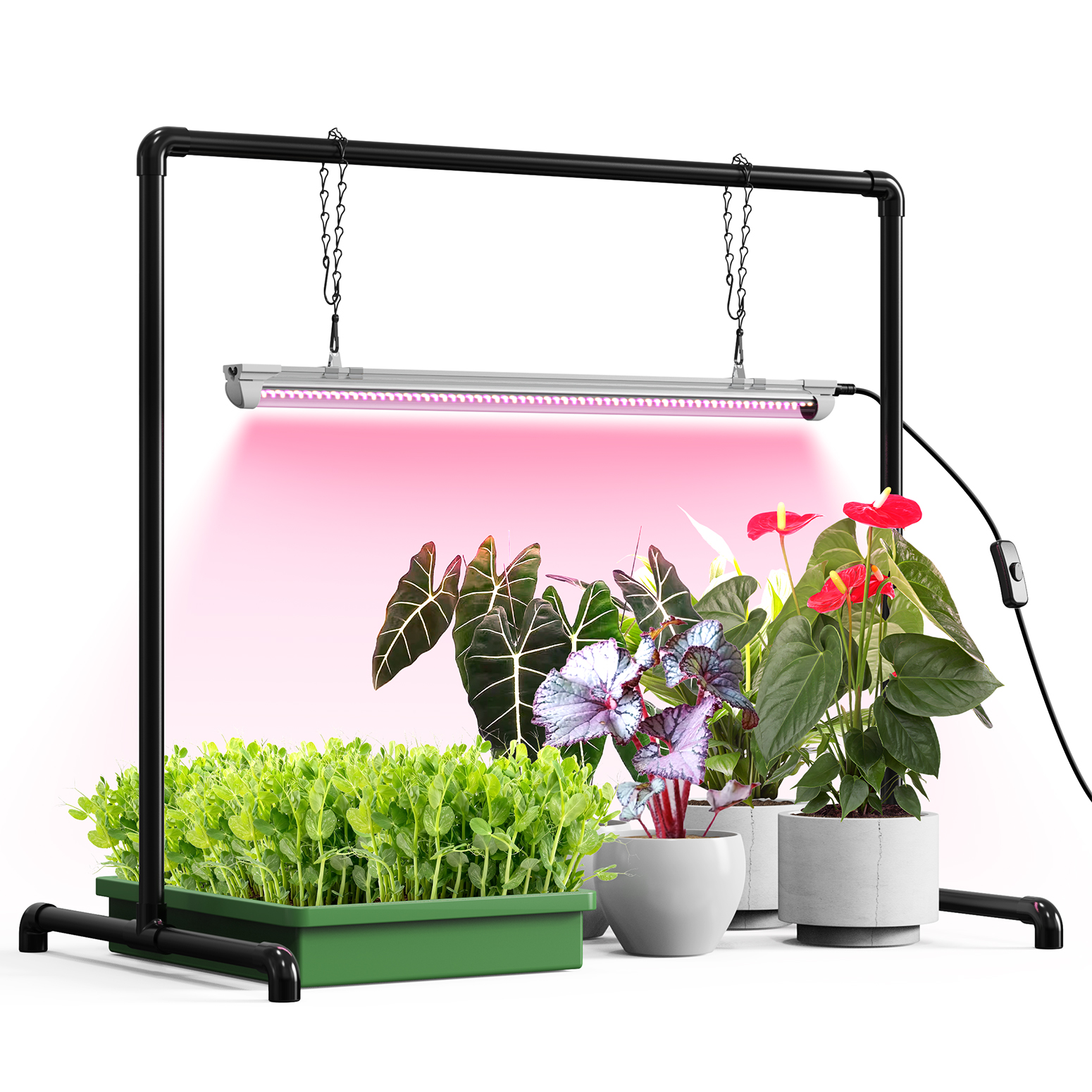 Bstrip PV2 Grow Light Stand, 24W Full Spectrum LED Plant Light with Adjustable Height Stand, 130 LEDs Desktop Seed Starting Light System for Indoor Plants, Large Indoor Grow Kit for Herbs, Flowers & Houseplants (29.5" x 18.3" x 26.0")