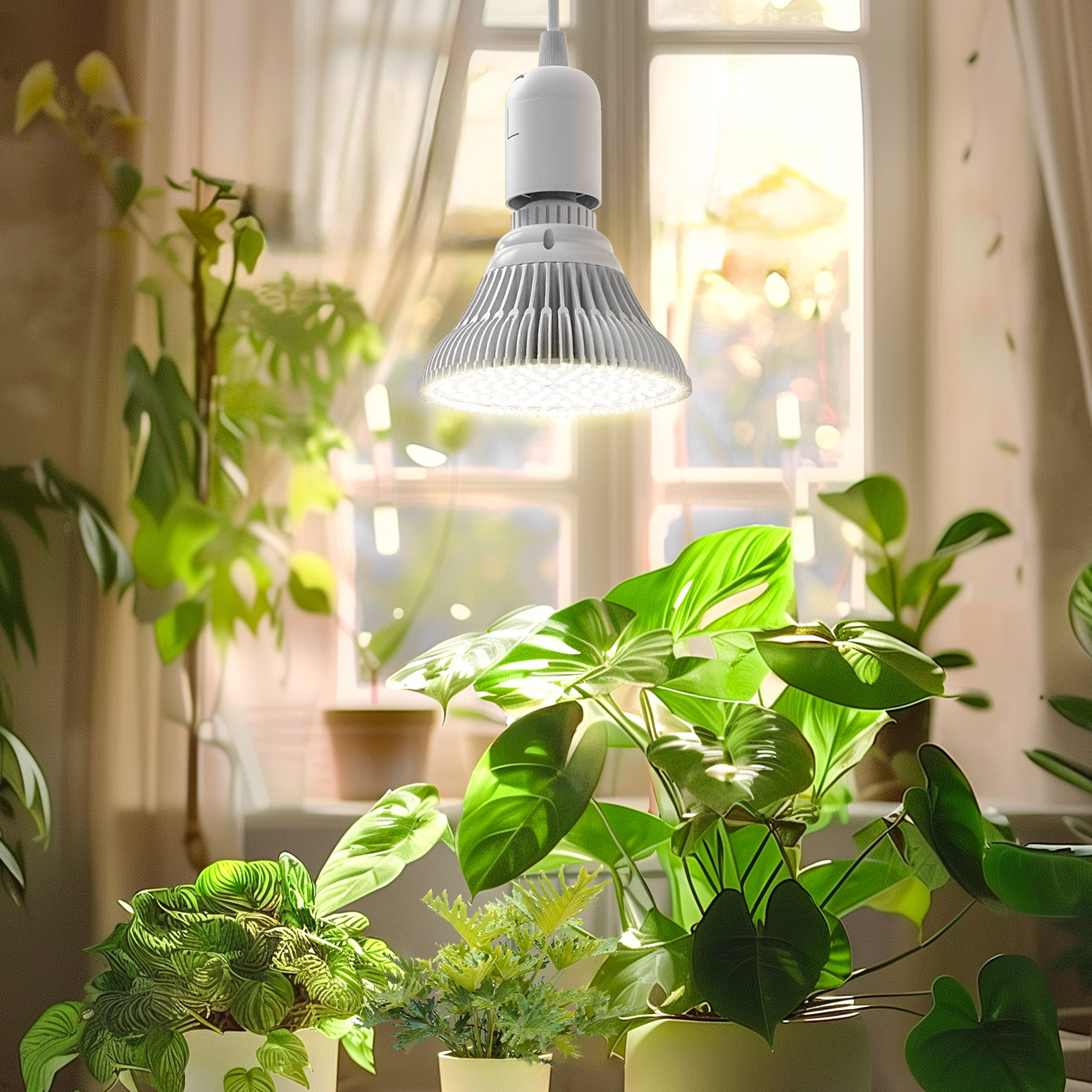 Bstrip Hanging Grow Lights for Indoor Plants, 25W Full Spectrum, White Plant Light Bulb with Timer, 16.4FT Power Cord, 5000K, Pendant or Ceiling Installation, Perfect for Tall Plants, and Plant Shelf