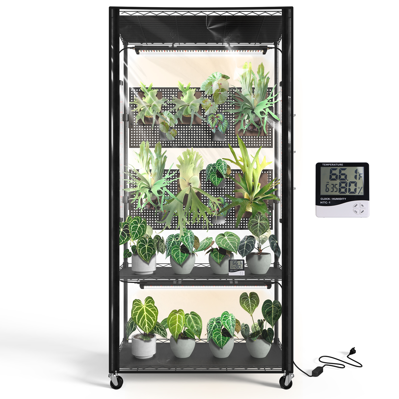 Bstrip 59" Indoor Greenhouse with Grow Light and Pegboard, Mini Greenhouse with EVA Cover and 4x24W Full Spectrum LED Lights