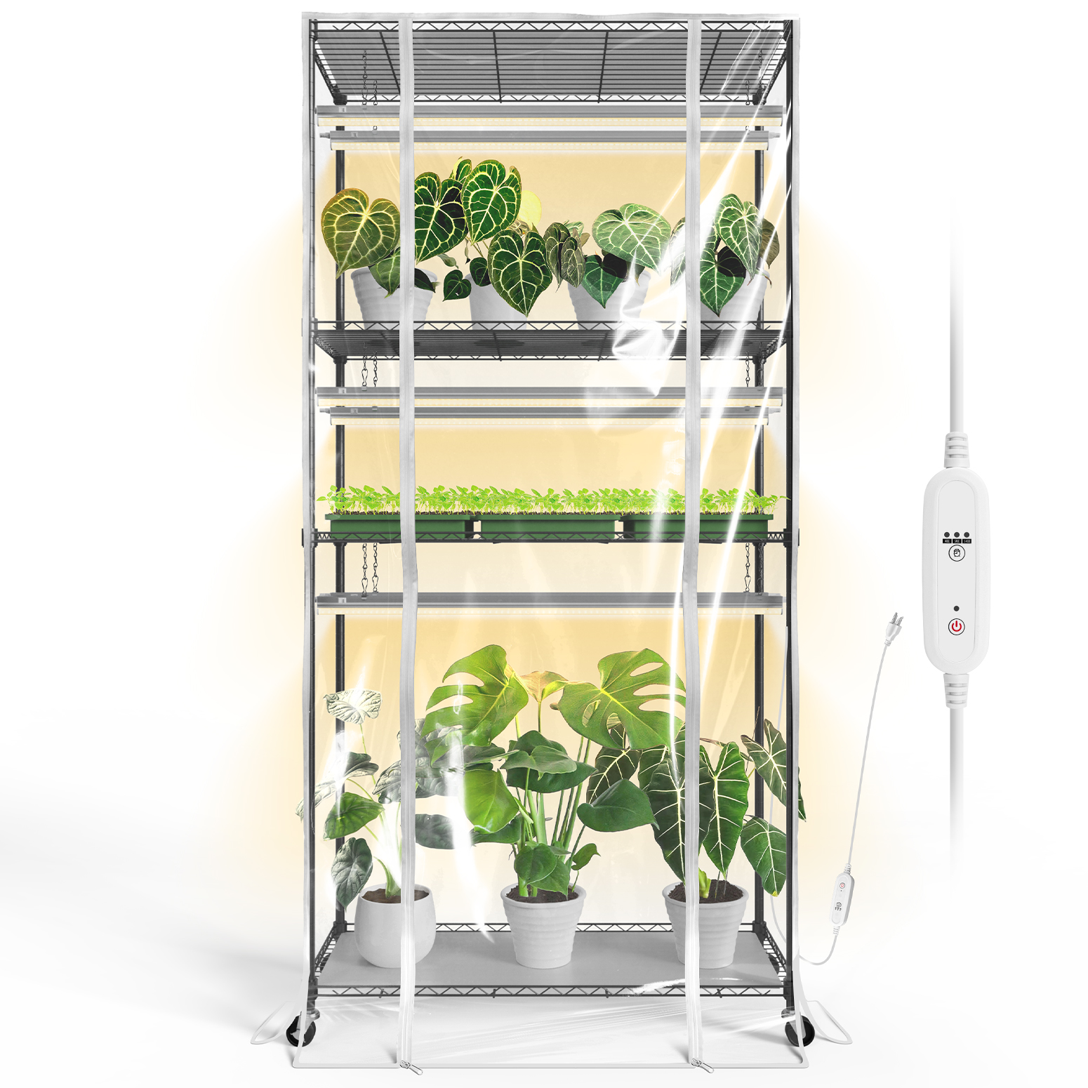 Bstrip Indoor Greenhouse with Grow Lights, 70.8 Inch Tall Plant Stand with 6-Pack Full Spectrum LED Plant Lights, Greenhouse Tent with Dual Power Cords & Wheels for Indoor Gardening, Seed Starting, Tropical Plants