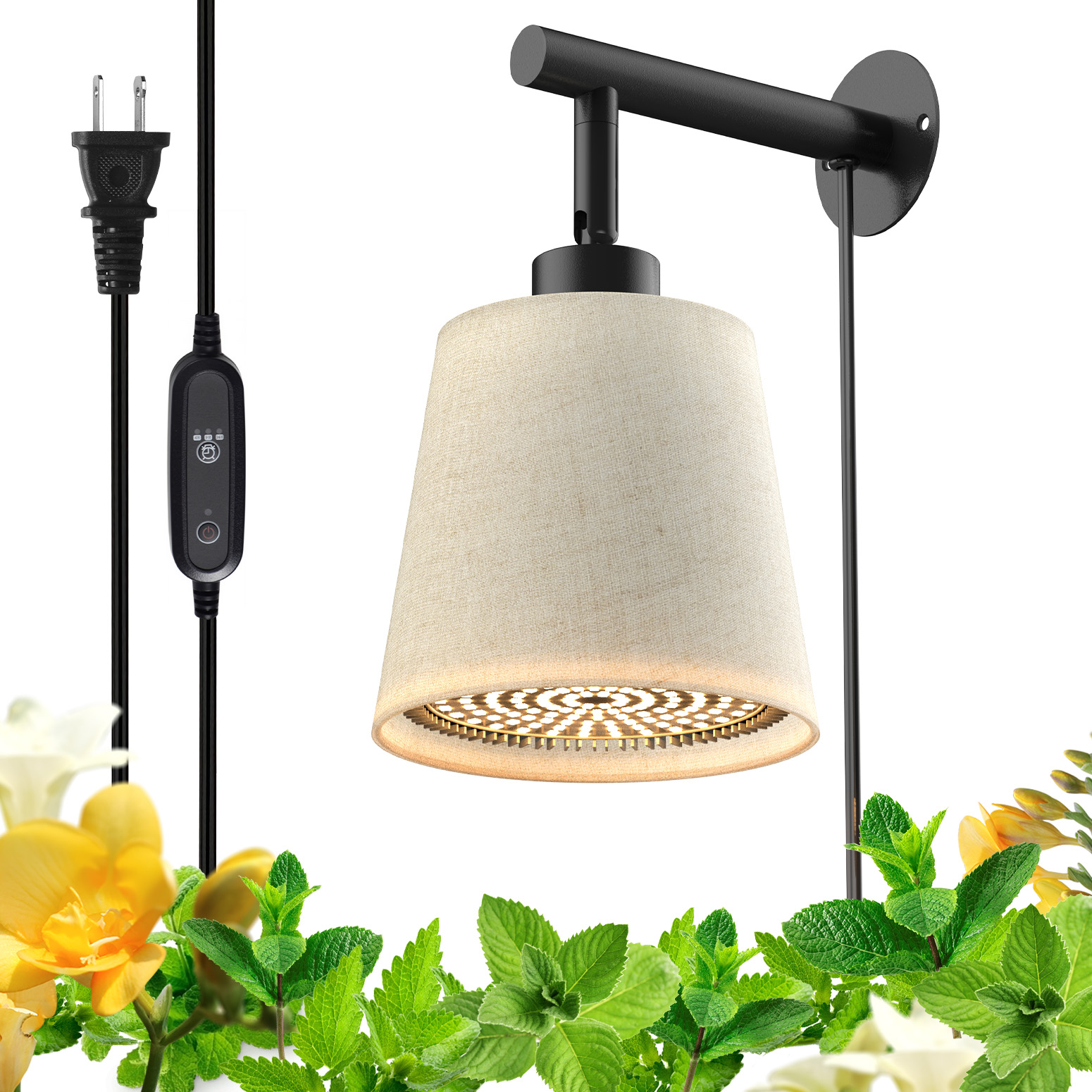 Bstrip 25W Hanging Grow Light for Indoor Plants, Full Spectrum Plant Light with 4/9/14H Timer, 3000K Decorative LED with Linen Shade, 9.8FT Cord, Wall/Ceiling Mount for Tall Plants, Flowers, Potted Trees