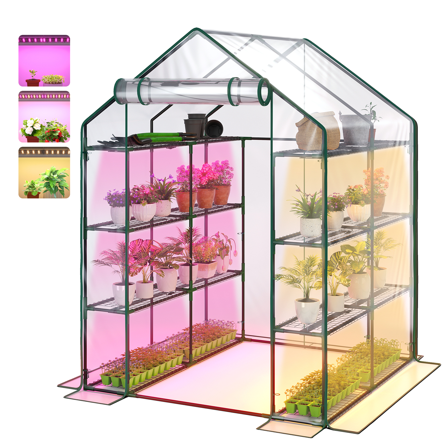 Bstrip 76.8" Walk In Greenhouse with 120W Grow Lights, Indoor Growing Tent with Dimmable LED Lights and Multi-Function Timer