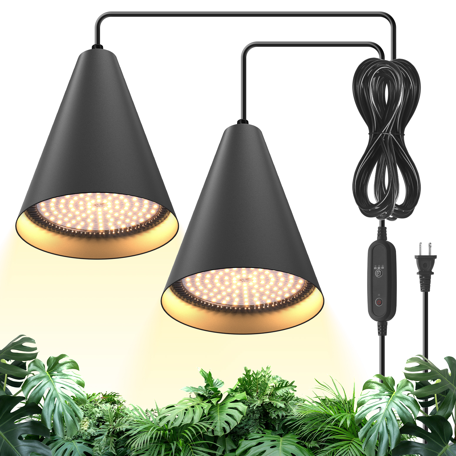 Bstrip 50W Dual Head Hanging Grow Light with Timer, 2x25W Full Spectrum LED Plant Light Bulbs 98 CRI, 16.4FT Power Cord for Indoor Plants, Tall Plants, Gardens, Flowers, Greenhouses