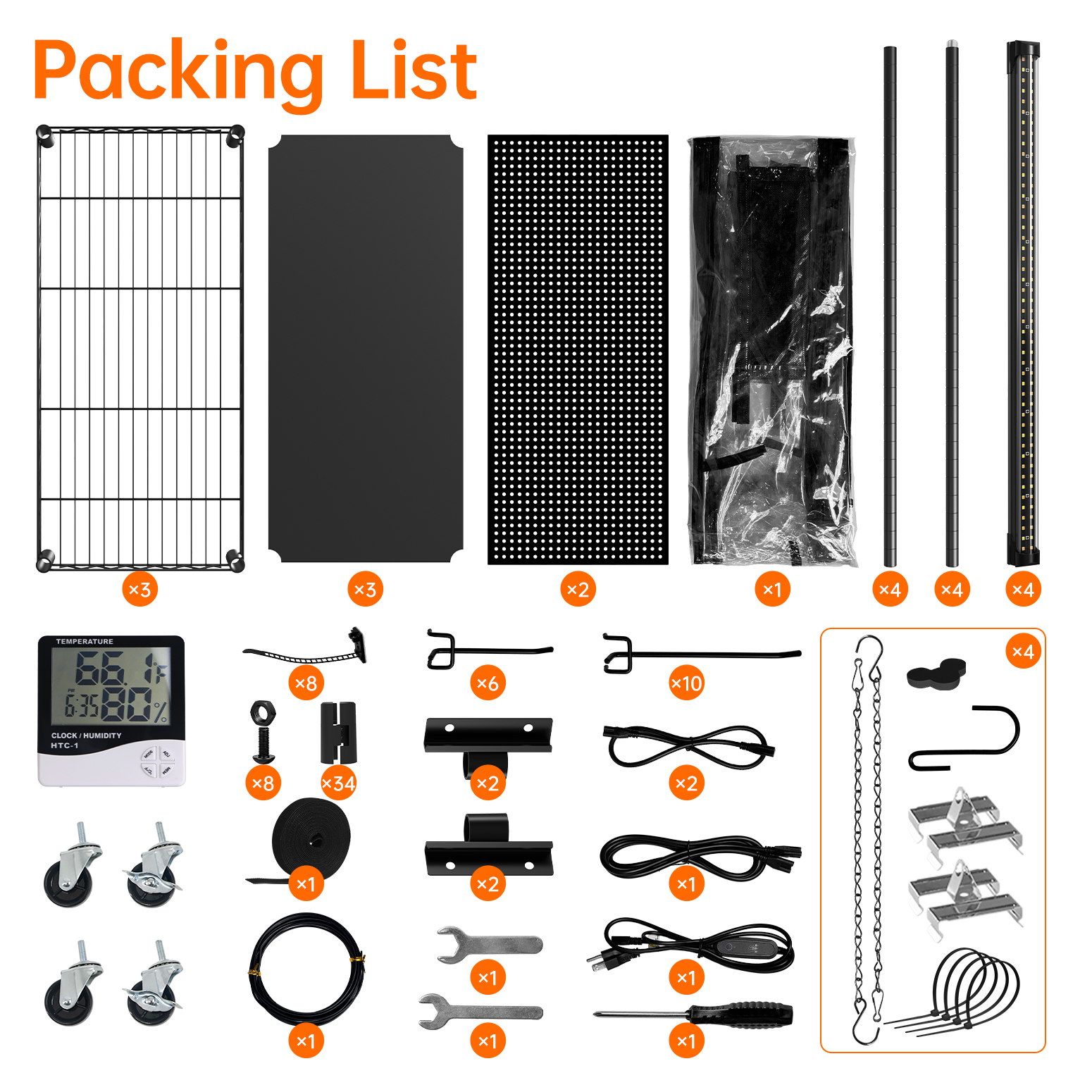 Bstrip 59" Indoor Greenhouse with Grow Light and Pegboard, Mini Greenhouse with EVA Cover and 4x24W Full Spectrum LED Lights