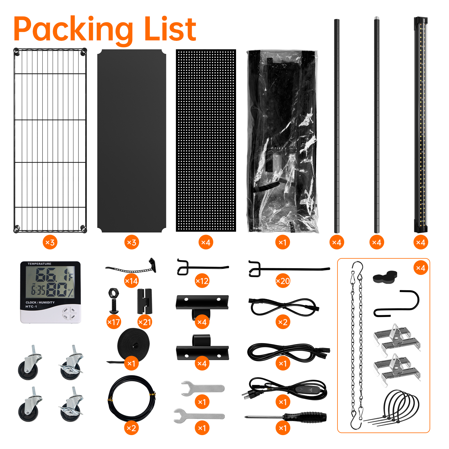 Bstrip 71" Indoor Greenhouse with Grow Light and 4 Pegboards, Vertical Gardening Cabinet with EVA Cover and Full Spectrum LED Lights
