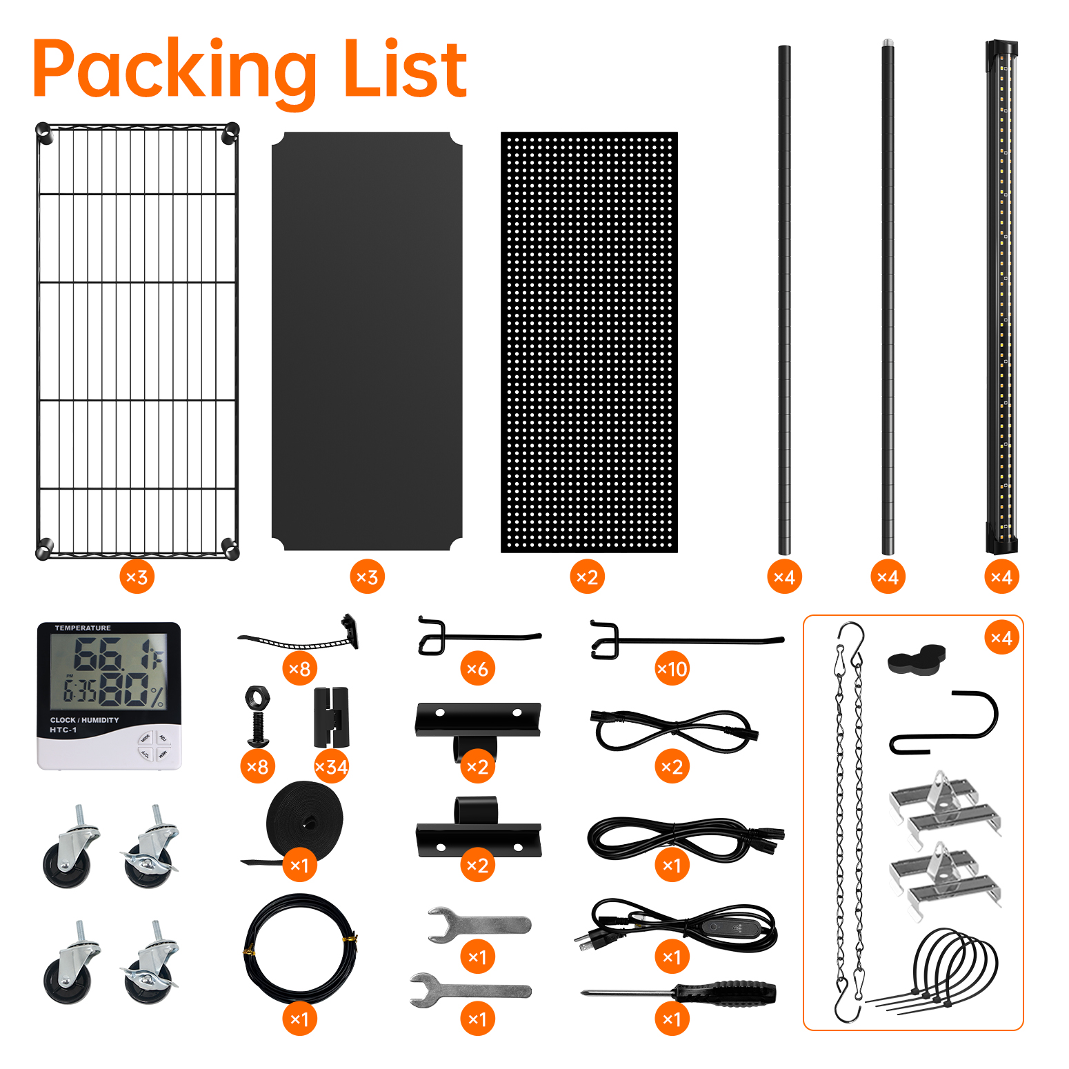 Bstrip 59" Plant Shelf with Grow Light and Pegboard, Adjustable Metal Plant Stand with 4x24W Full Spectrum LED Lights and Timer