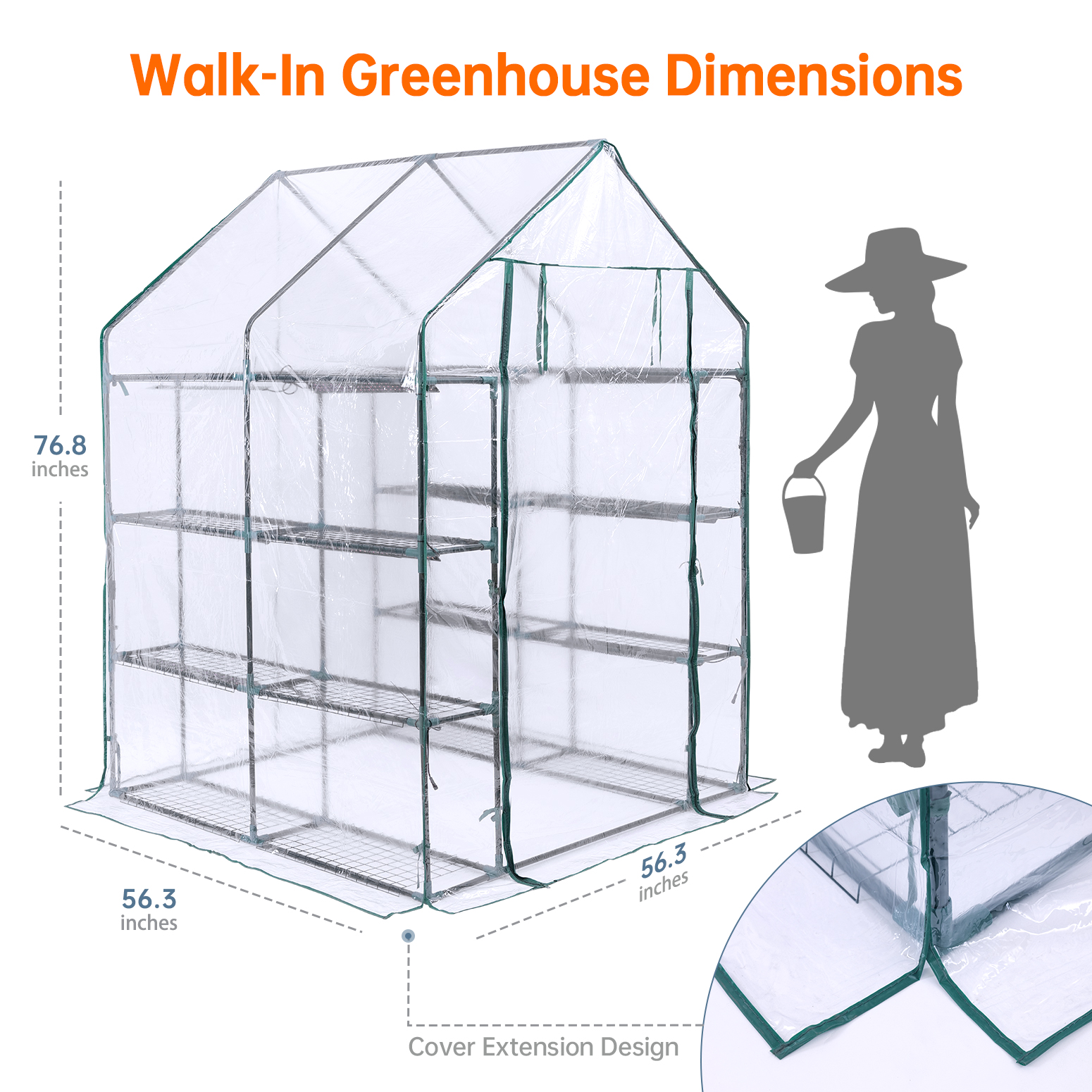 Bstrip 76.8" Walk In Greenhouse with 120W Grow Lights, Indoor Growing Tent with Dimmable LED Lights and Multi-Function Timer