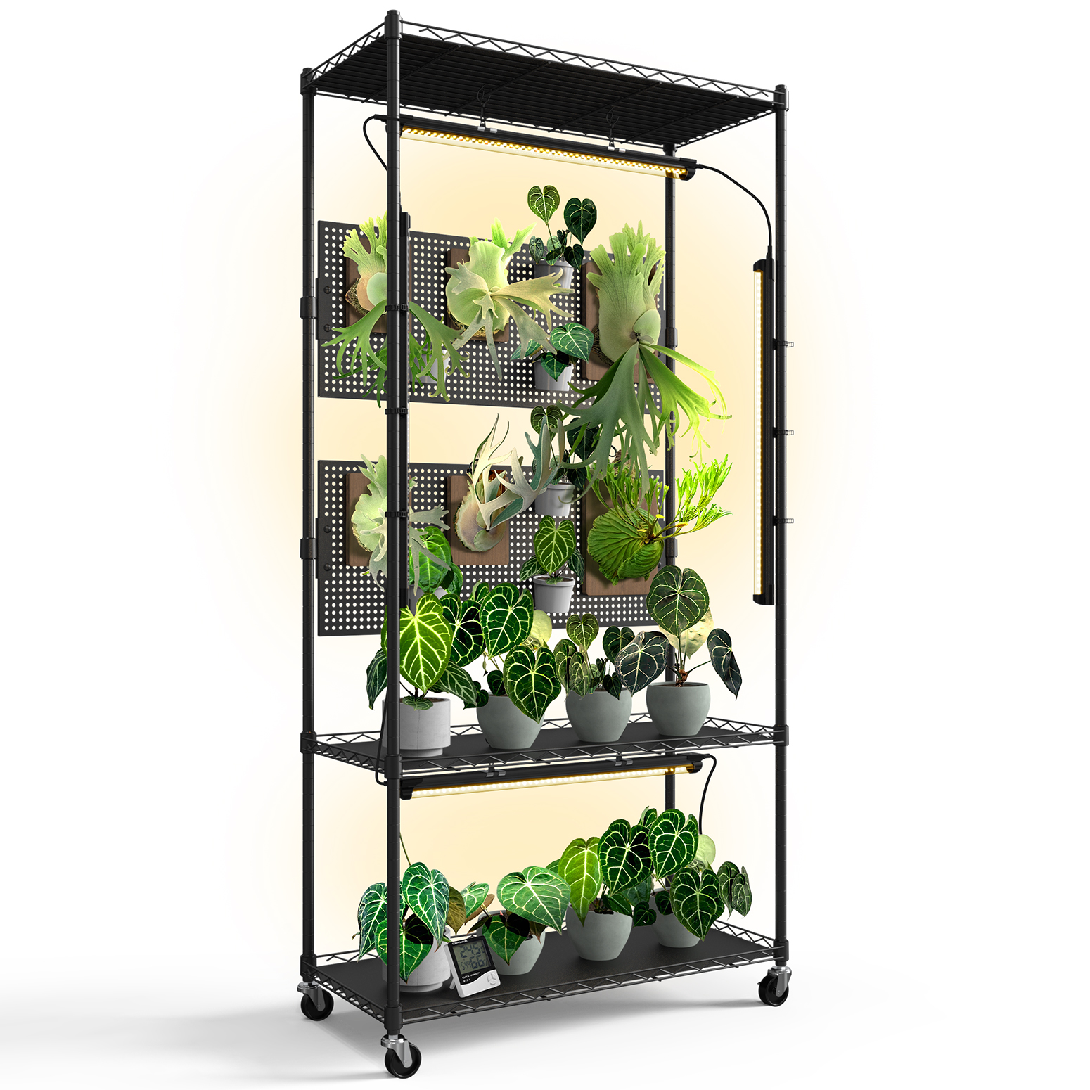 Bstrip 59" Plant Shelf with Grow Light and Pegboard, Adjustable Metal Plant Stand with 4x24W Full Spectrum LED Lights and Timer