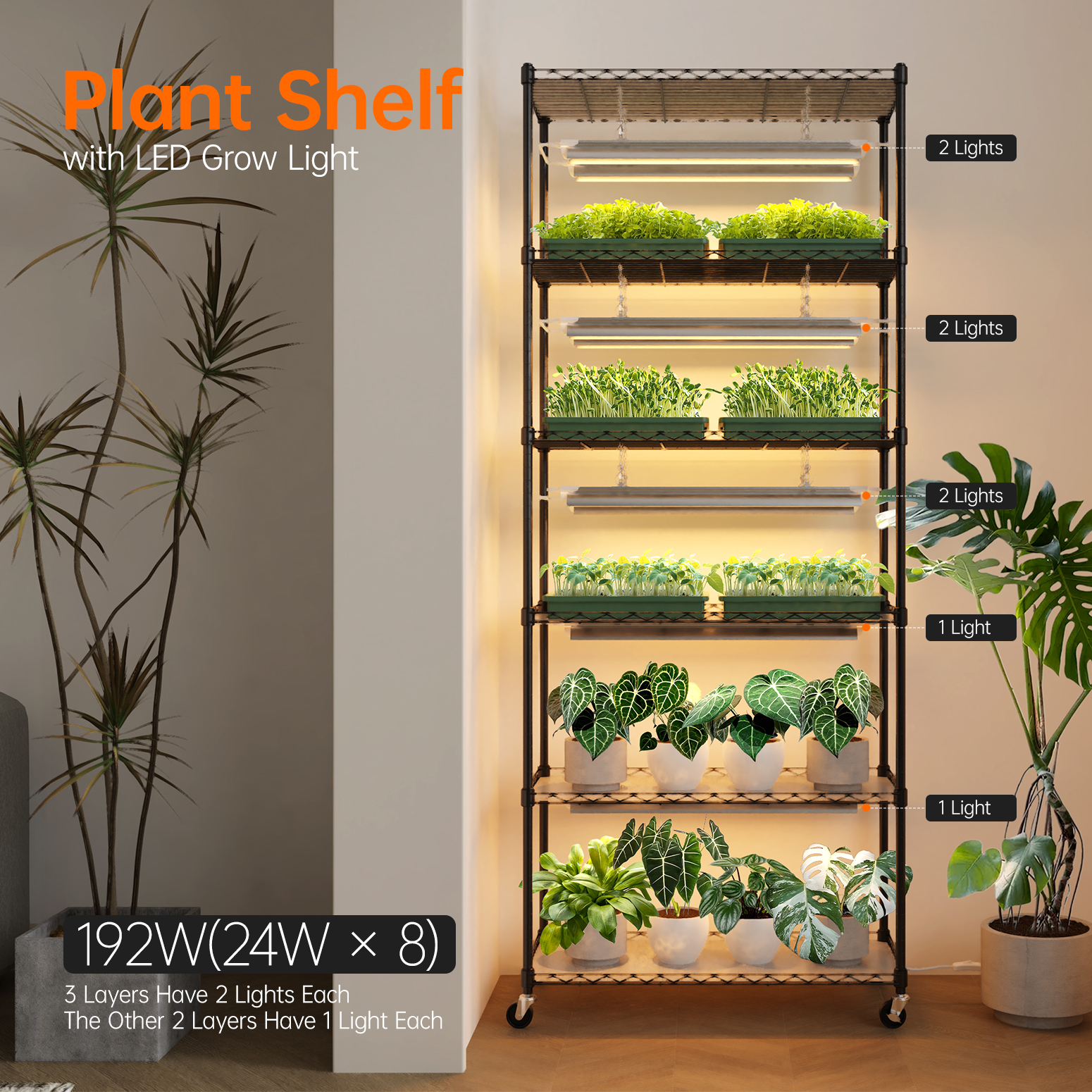 Bstrip DIY Plant Shelf with Grow Light, Grow Light Shelf with Adjustab