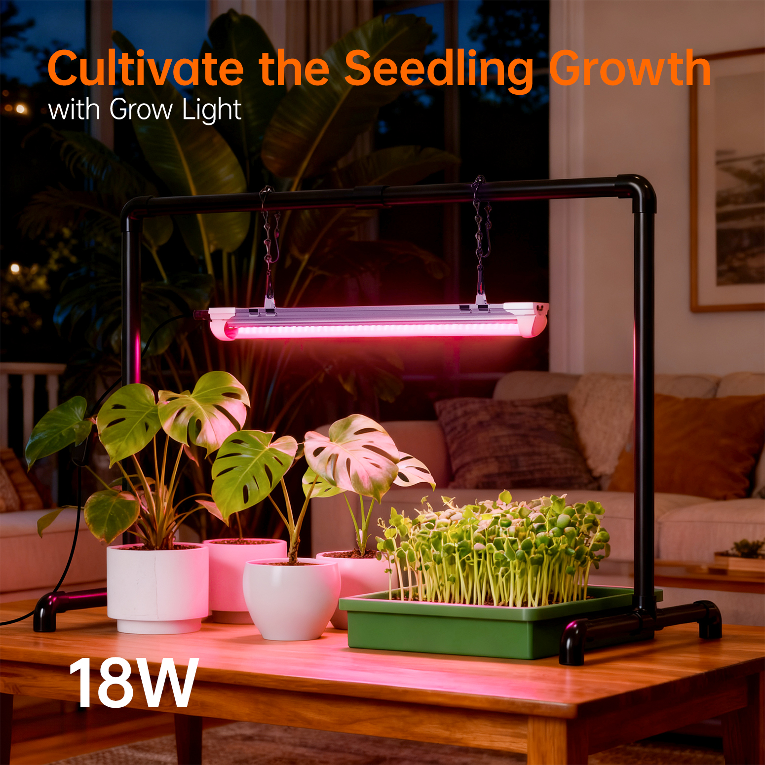 Bstrip PV1 Grow Light Stand, 18W Full Spectrum LED Plant Light with Adjustable Height Stand, 88 LEDs Tabletop Seed Starting Light System, Compact Indoor Grow Lamp Kit for Herbs, Flowers & Houseplants (27" x 13" x 19.1")