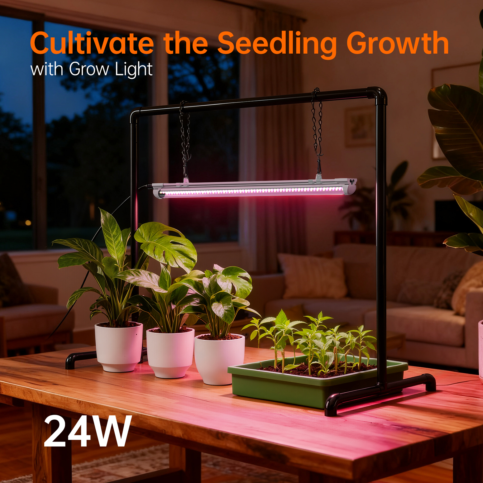 Bstrip PV2 Grow Light Stand, 24W Full Spectrum LED Plant Light with Adjustable Height Stand, 130 LEDs Desktop Seed Starting Light System for Indoor Plants, Large Indoor Grow Kit for Herbs, Flowers & Houseplants (29.5" x 18.3" x 26.0")