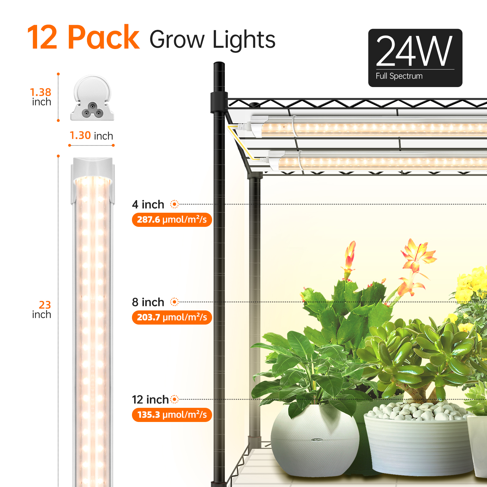 Bstrip Plant Shelf with Grow Lights, 4-Tier Indoor Plant Stand with 12-Pack Full Spectrum LED Grow Lights, 360LB Capacity & Adjustable Height, Mobile Gardening Station with Wheels for Seed Starting, Succulents