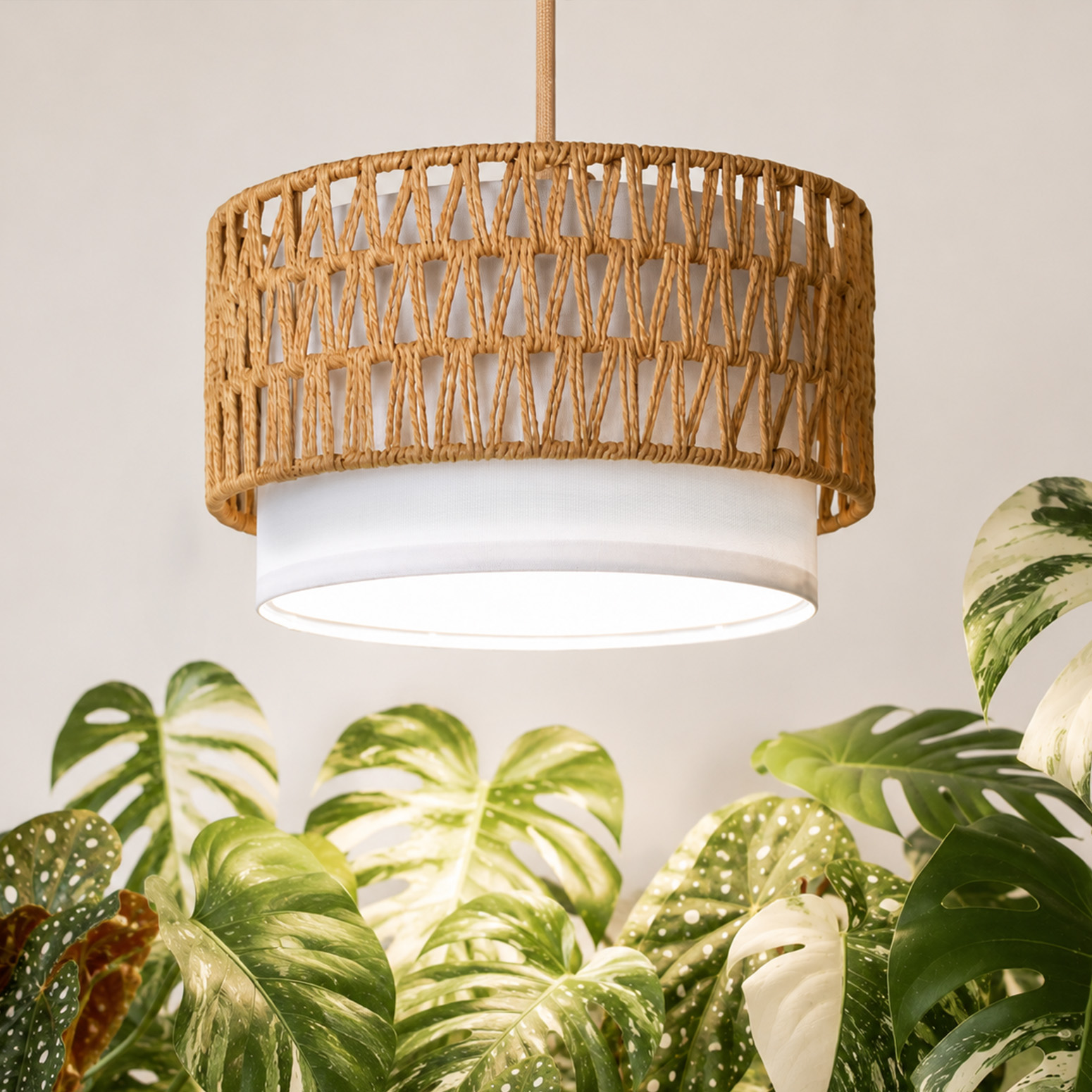 Bstrip H71 Boho Pendant Grow Light – Dimmable 18W Full Spectrum Lamp with Timer & Linen Shade for Indoor Plants