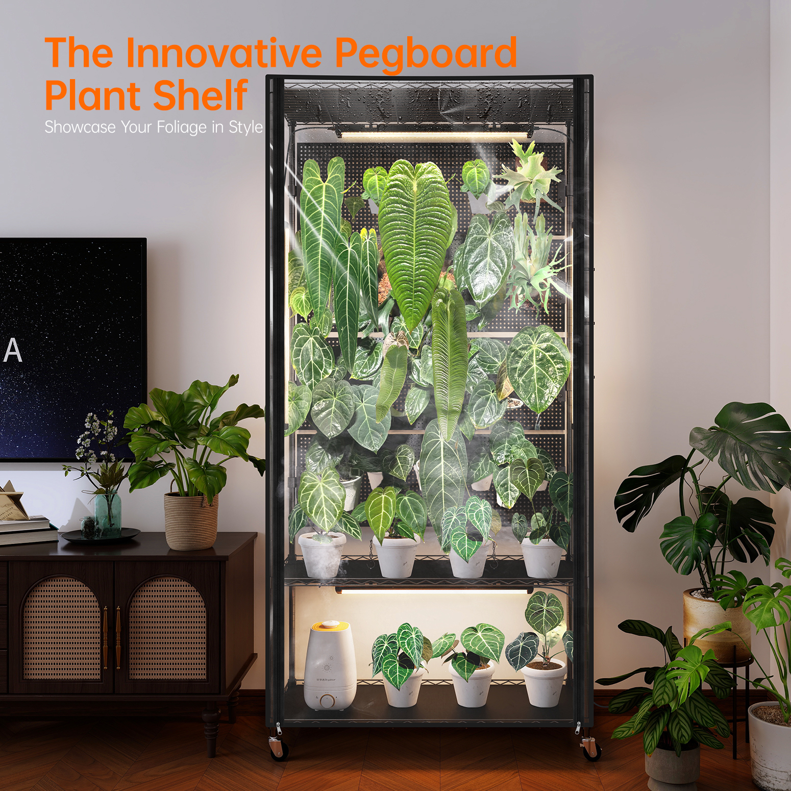 Bstrip 71" Indoor Greenhouse with Grow Light and 4 Pegboards, Vertical Gardening Cabinet with EVA Cover and Full Spectrum LED Lights