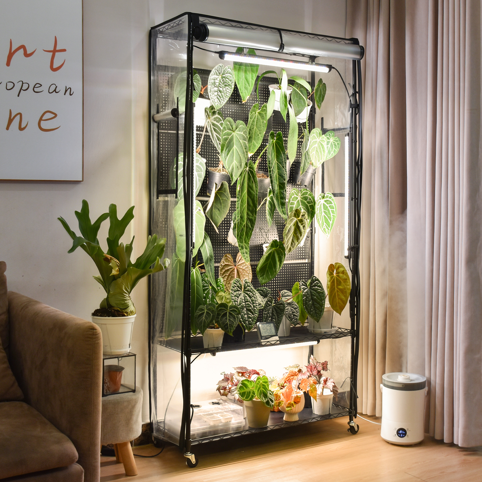 Bstrip 71" Indoor Greenhouse with Grow Light and 4 Pegboards, Vertical Gardening Cabinet with EVA Cover and Full Spectrum LED Lights