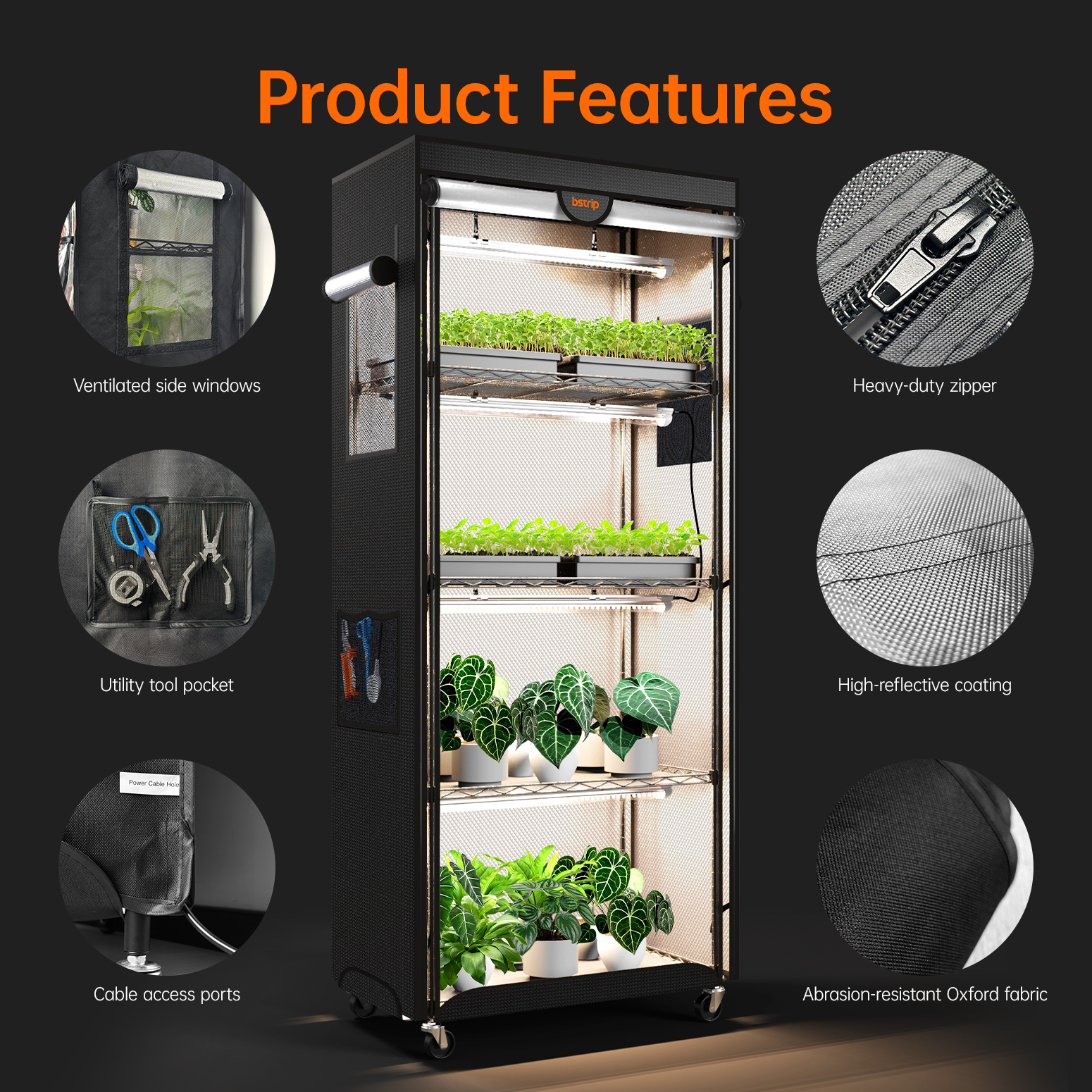 Bstrip PD65 Indoor Greenhouse with Grow Light, 4 Tier Plant Shelf with Reflective Oxford Fabric Grow Tent & Auto Timer, Full Spectrum LED Mini Greenhouse for Seed Starting, Vegetables, Flowers & Indoor Plant Growth (23.6" x 13.8" x 59")