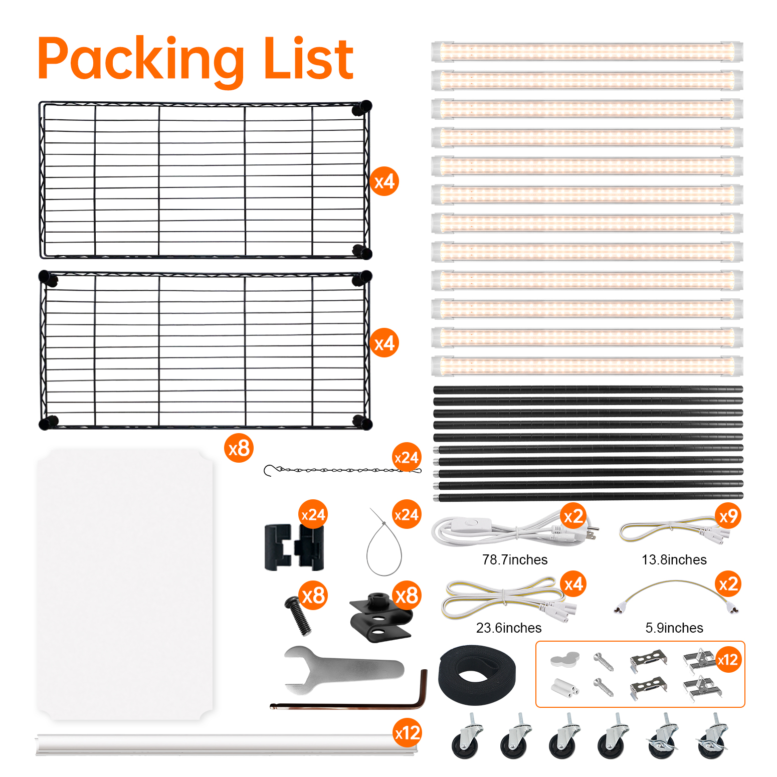 Bstrip Plant Shelf with Grow Lights, 4-Tier Indoor Plant Stand with 12-Pack Full Spectrum LED Grow Lights, 360LB Capacity & Adjustable Height, Mobile Gardening Station with Wheels for Seed Starting, Succulents