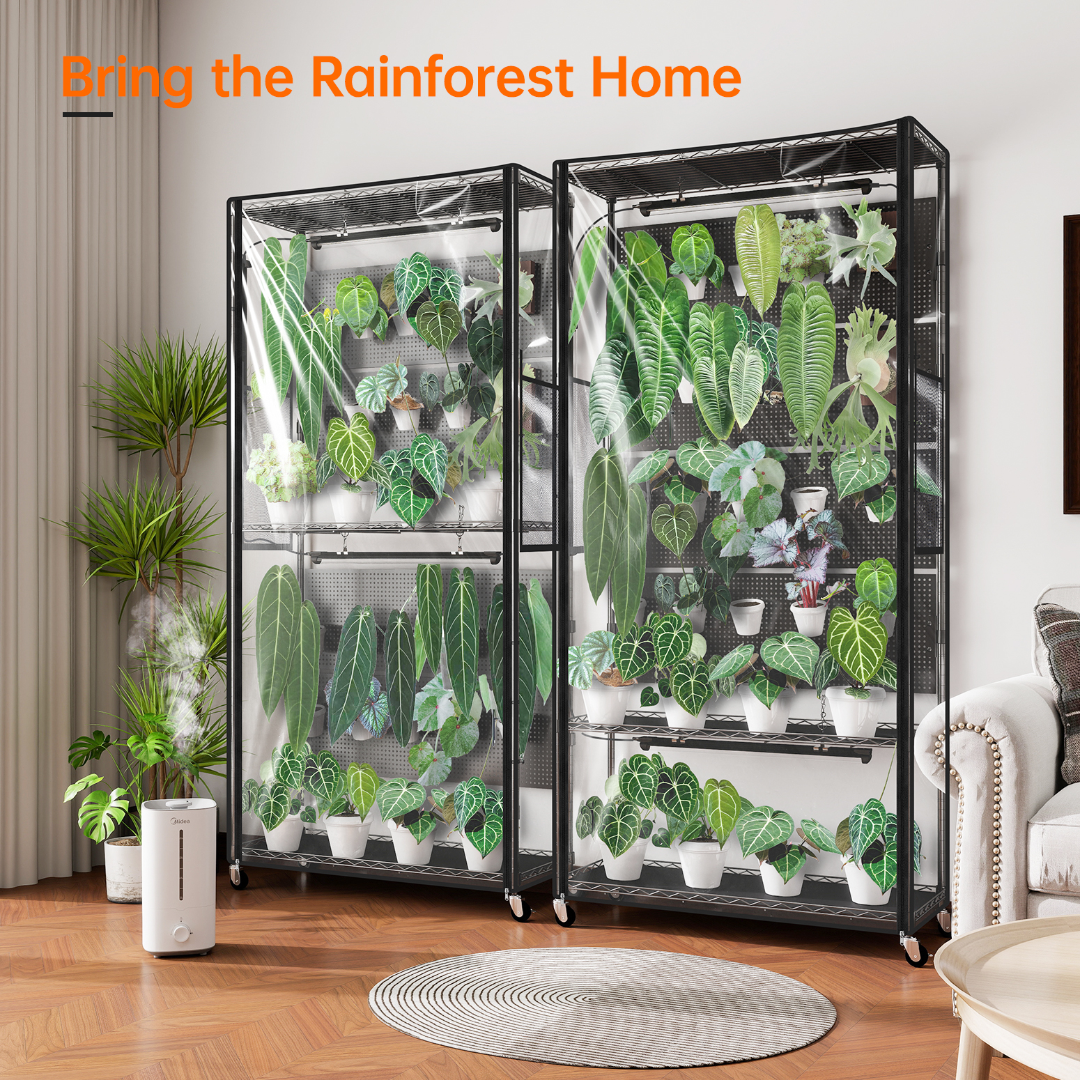 Bstrip 71" Indoor Greenhouse with Grow Light and 4 Pegboards, Vertical Gardening Cabinet with EVA Cover and Full Spectrum LED Lights