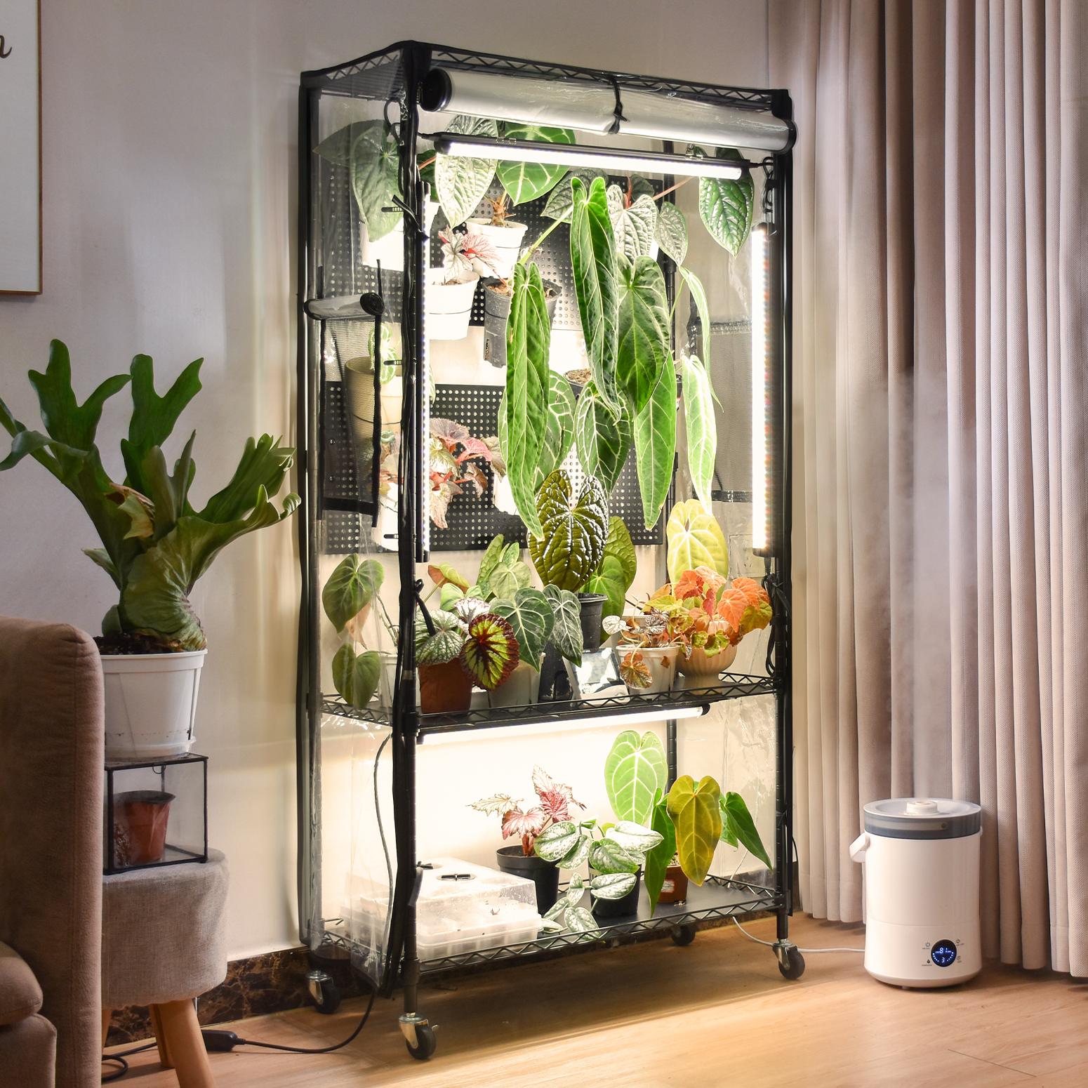 Bstrip 59" Indoor Greenhouse with Grow Light and Pegboard, Mini Greenhouse with EVA Cover and 4x24W Full Spectrum LED Lights