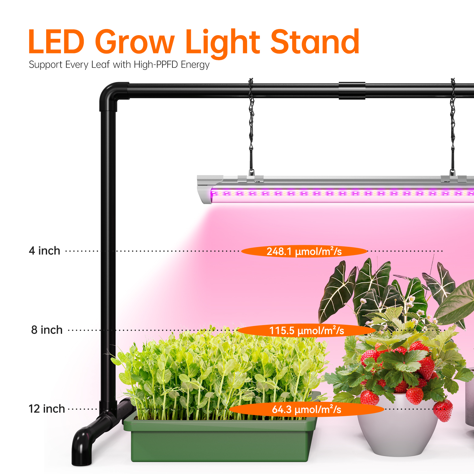Bstrip PV1 Grow Light Stand, 18W Full Spectrum LED Plant Light with Adjustable Height Stand, 88 LEDs Tabletop Seed Starting Light System, Compact Indoor Grow Lamp Kit for Herbs, Flowers & Houseplants (27" x 13" x 19.1")