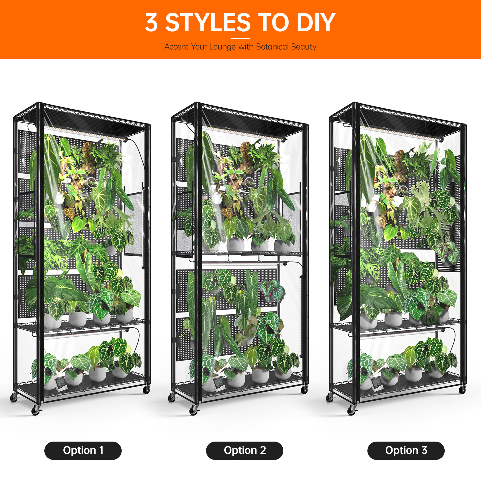 Bstrip 71" Indoor Greenhouse with Grow Light and 4 Pegboards, Vertical Gardening Cabinet with EVA Cover and Full Spectrum LED Lights