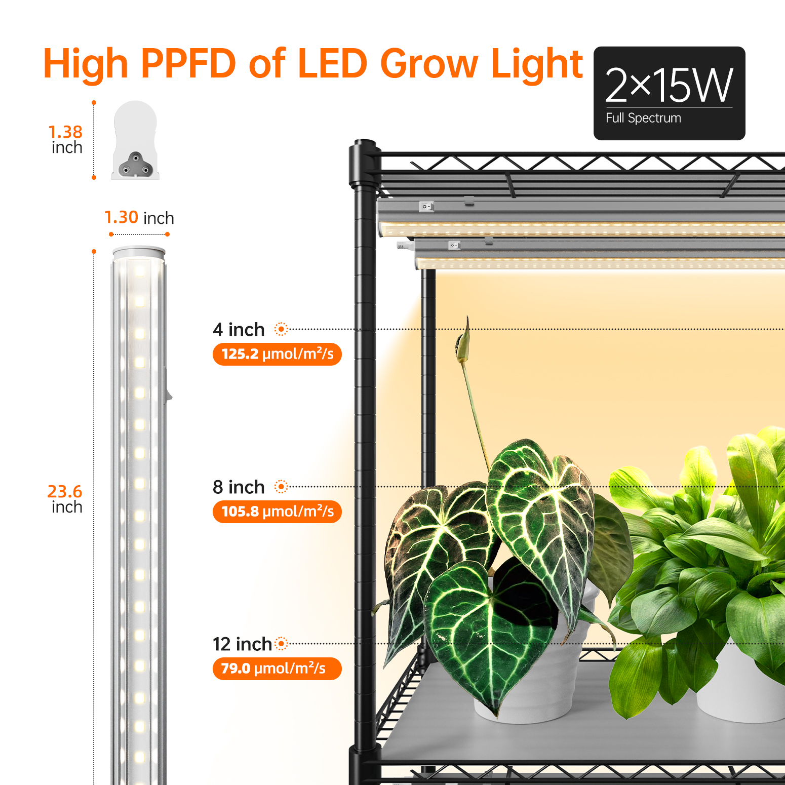 Bstrip 4-Tier Plant Shelf with Grow Lights, 70.8 Inch Tall Plant Stand with 6-Pack Full Spectrum LED Grow Lights, Adjustable Shelf with Timer & Wheels for Indoor Plants, Seed Starting, Tropical Plants