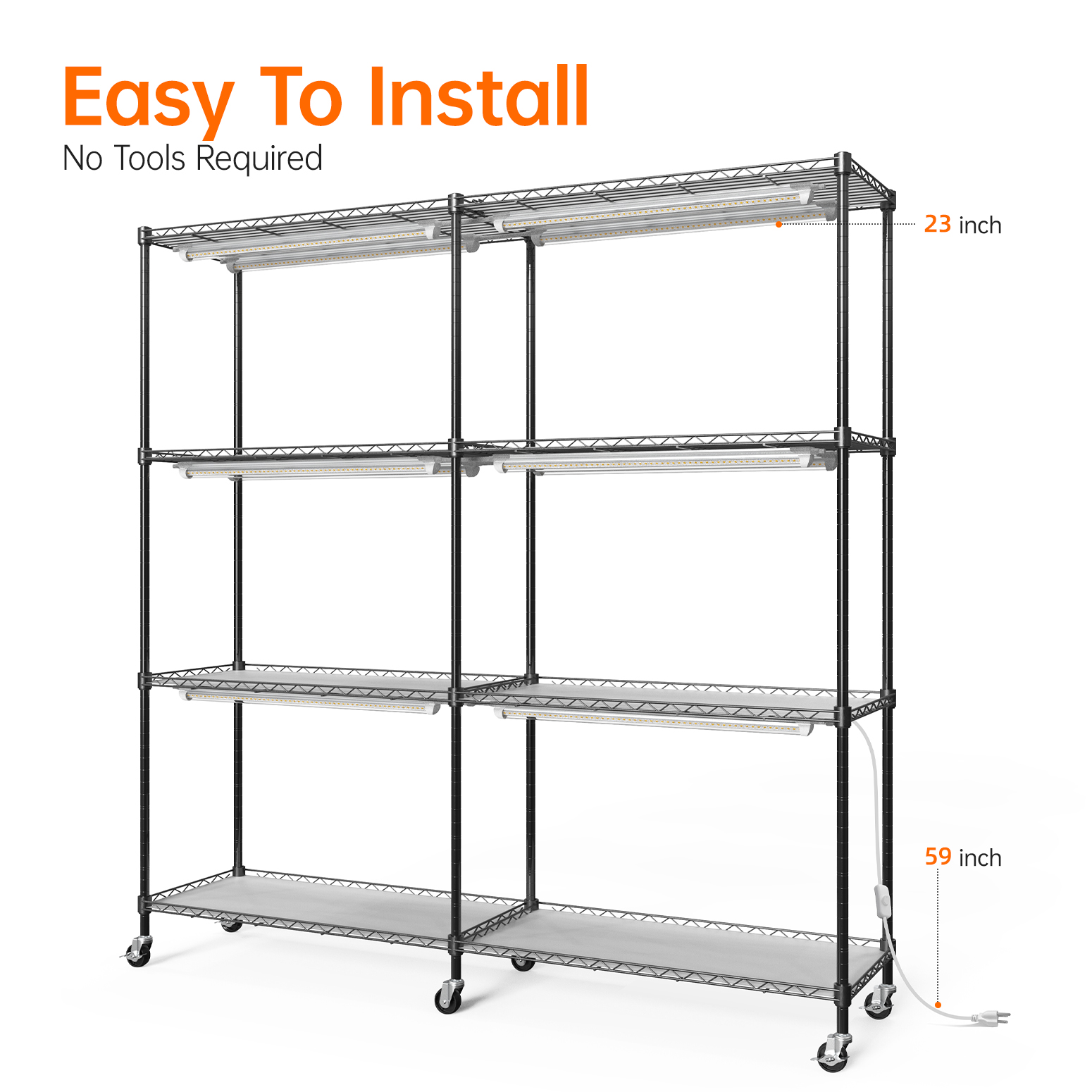 Bstrip Plant Shelf with Grow Lights, 4-Tier Indoor Plant Stand with 12-Pack Full Spectrum LED Grow Lights, 360LB Capacity & Adjustable Height, Mobile Gardening Station with Wheels for Seed Starting, Succulents