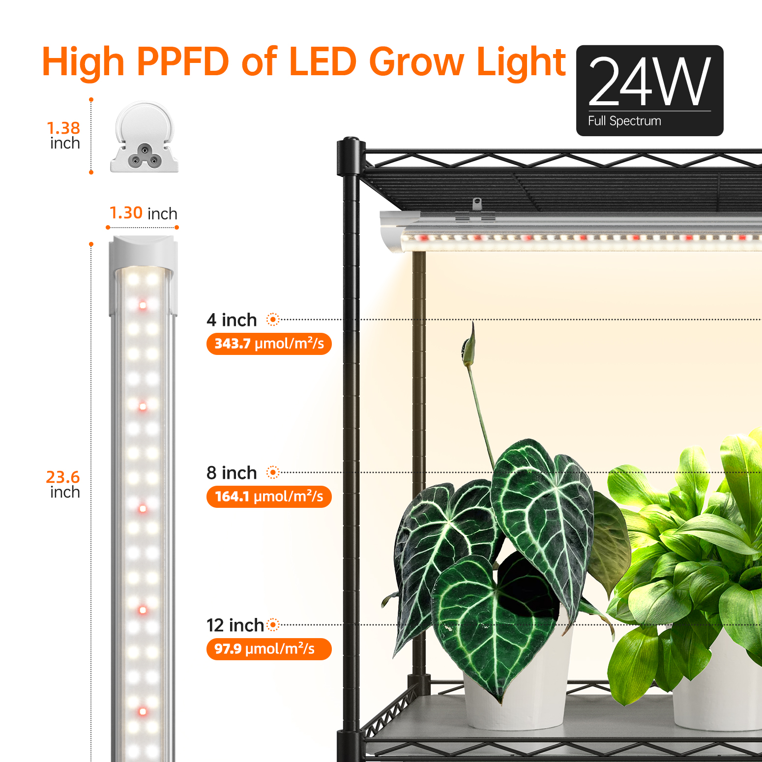 Bstrip 5-Tier Metal Plant Stand with Grow Lights, 59" Adjustable Shelf with 4 T8 Full Spectrum Lights & Timer