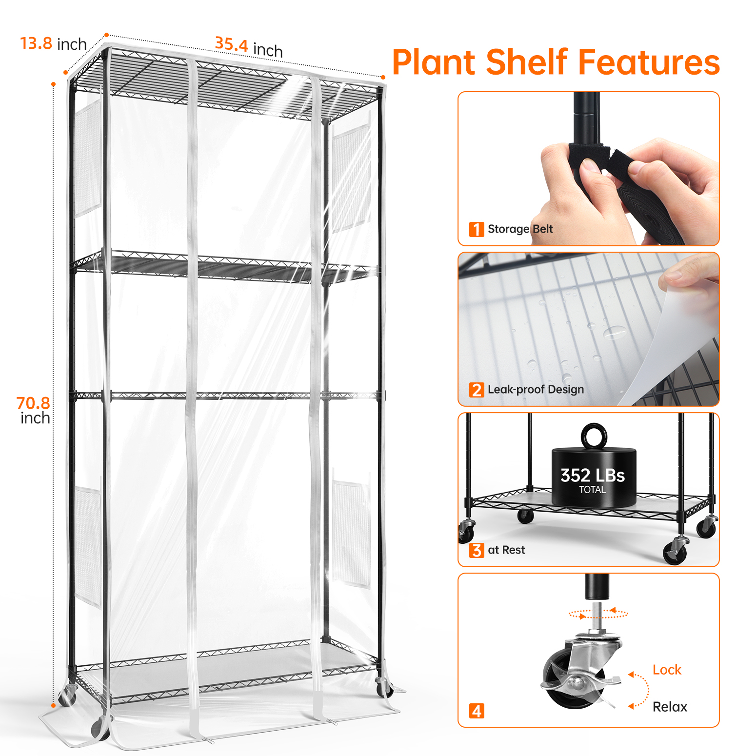 Bstrip Indoor Greenhouse with Grow Lights, 70.8 Inch Tall Plant Stand with 6-Pack Full Spectrum LED Plant Lights, Greenhouse Tent with Dual Power Cords & Wheels for Indoor Gardening, Seed Starting, Tropical Plants