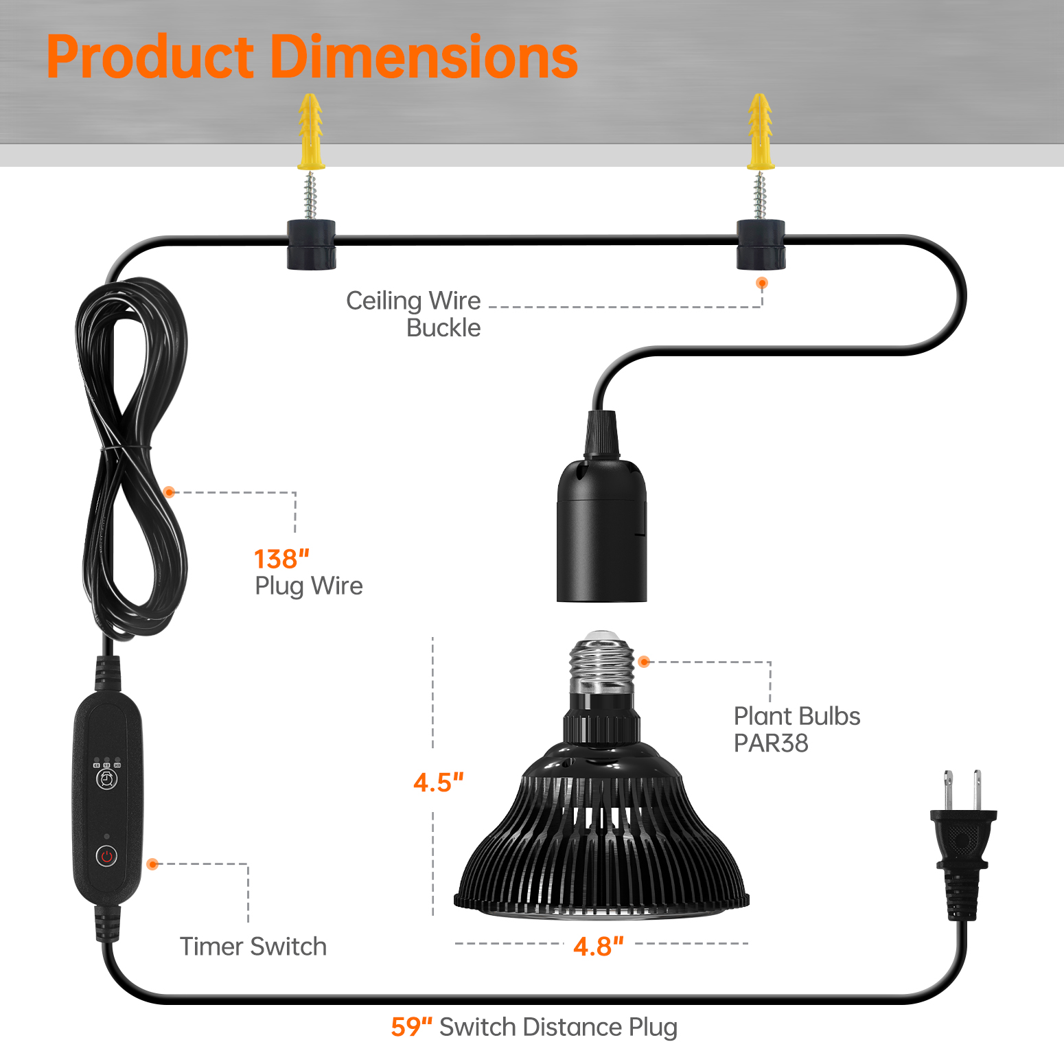 Bstrip 25W Hanging Grow Light with Optical Lens for Indoor Plants, Full Spectrum Plant Bulb with Enhanced PPFD & 98 CRI, Timer & 16.4FT Cord, Black Pendant Light for Tall Plants, Flowers, Indoor Gardening