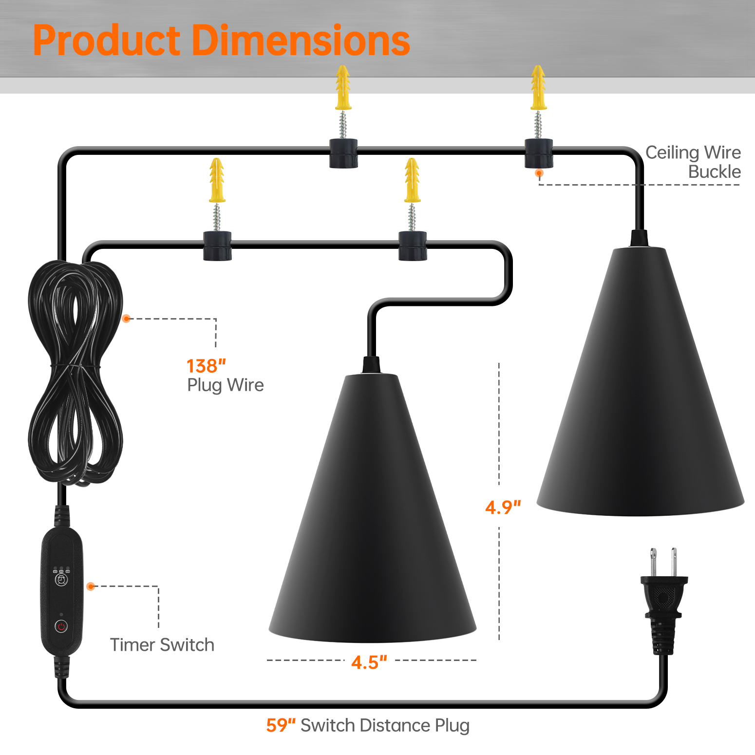 Bstrip 50W Dual Head Hanging Grow Light with Timer, 2x25W Full Spectrum LED Plant Light Bulbs 98 CRI, 16.4FT Power Cord for Indoor Plants, Tall Plants, Gardens, Flowers, Greenhouses