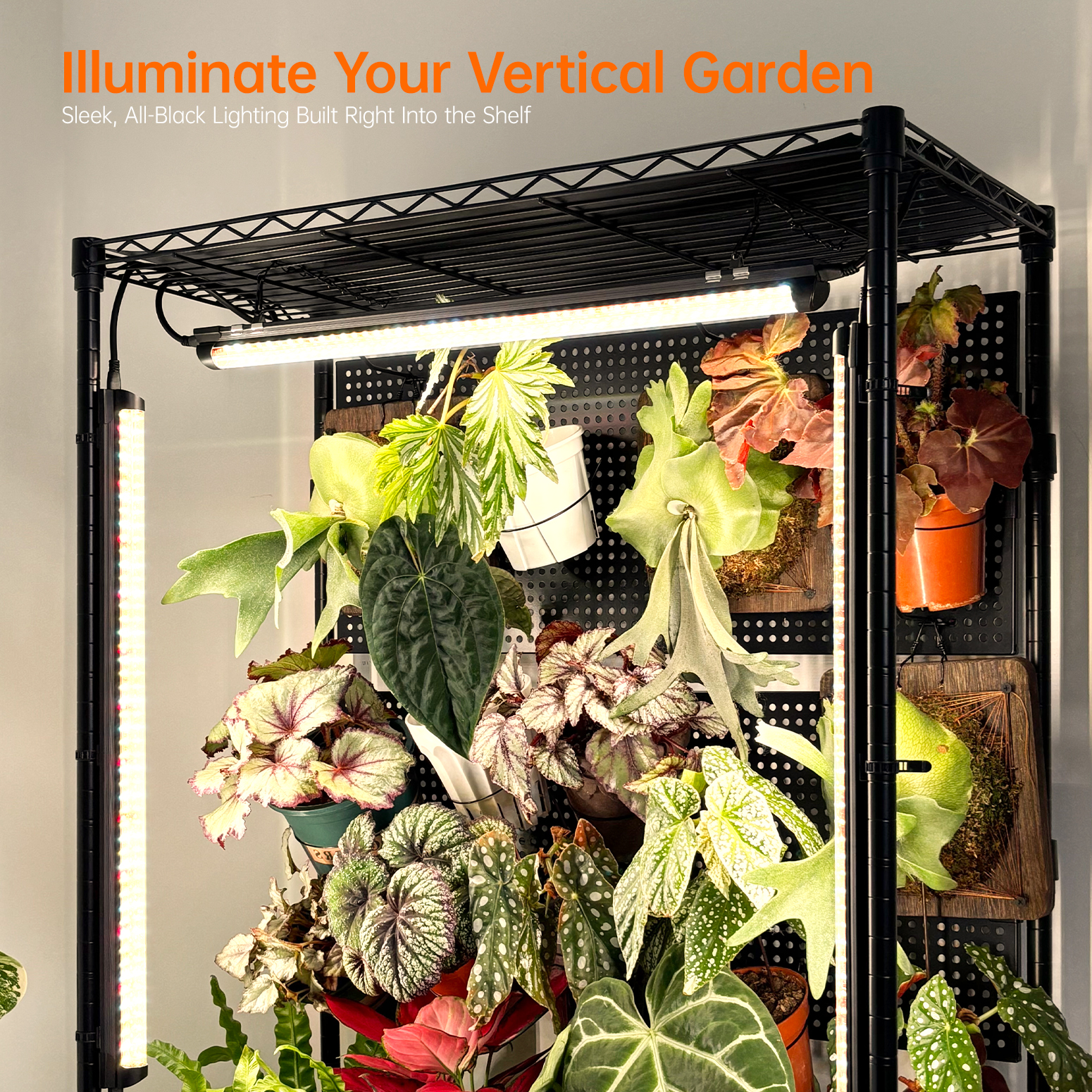 Bstrip 59" Plant Shelf with Grow Light and Pegboard, Adjustable Metal Plant Stand with 4x24W Full Spectrum LED Lights and Timer