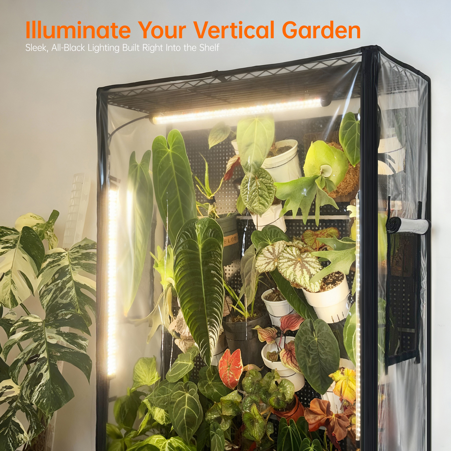 Bstrip 71" Indoor Greenhouse with Grow Light and 4 Pegboards, Vertical Gardening Cabinet with EVA Cover and Full Spectrum LED Lights