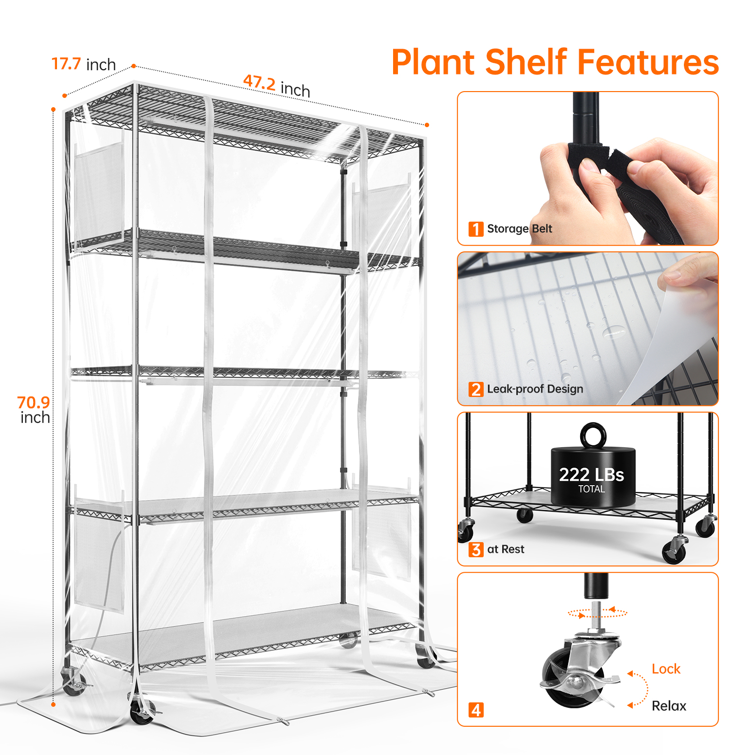 Bstrip Indoor Greenhouse Cabinet with Grow Lights, 71" Tall 5-Tier Plant Stand with Full Spectrum LED Plant Lights, 3 Color Modes & Auto Timer, Mobile Gardening System with Tent for Indoor Plants, Seed Starting
