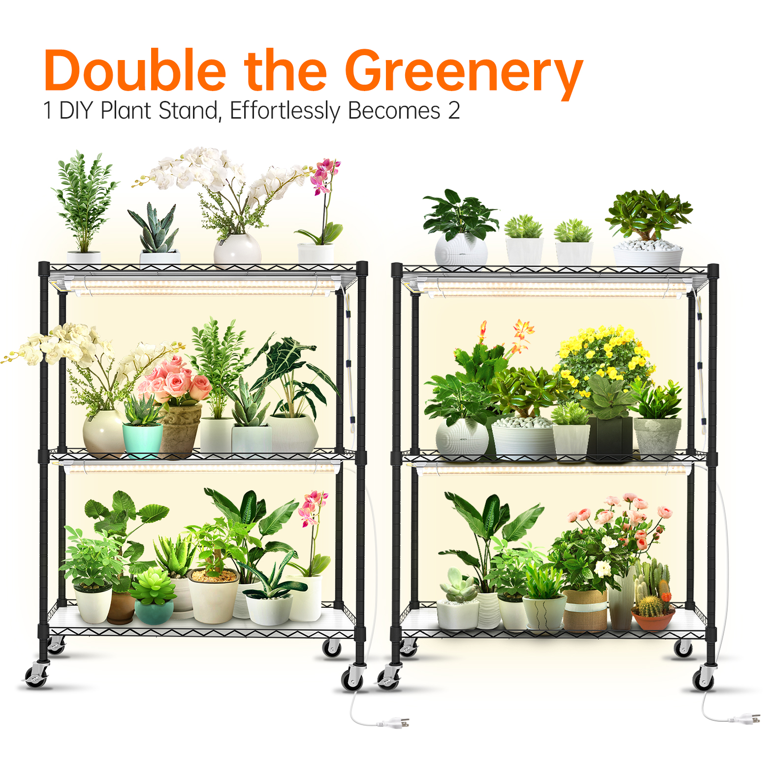 Bstrip DIY Plant Shelf with Grow Lights, Adjustable 6-Tier Plant Stand with 8-Pack 24W Full Spectrum LED Grow Lights, Mobile Gardening Station with Wheels for Seed Starting, Indoor Plants, 70.9 Inch Height