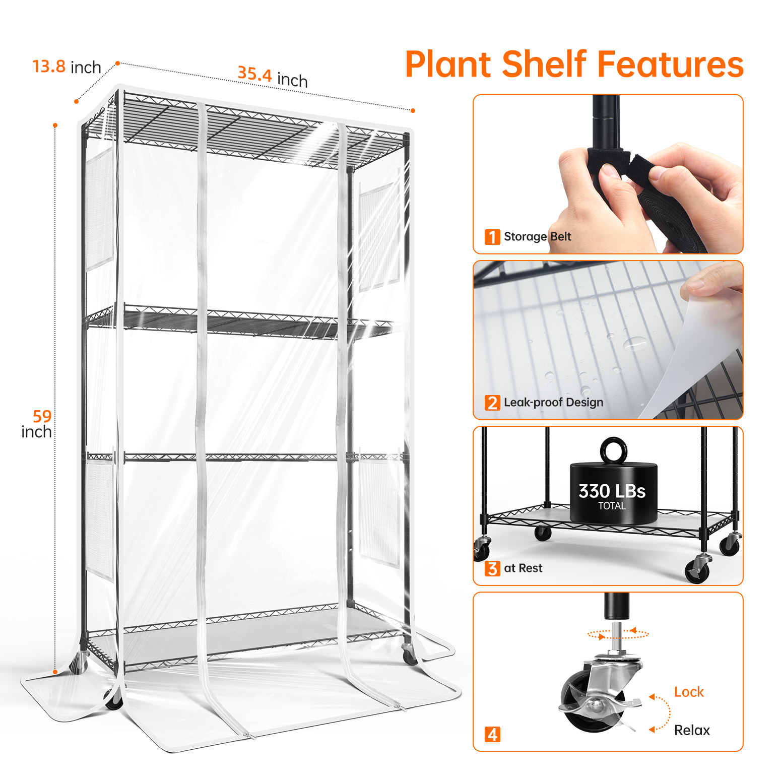 Bstrip Indoor Greenhouse with Grow Light, 59" Plant Stand with 3 Pack Full Spectrum LED Plant Lights, Portable Greenhouse Tent with Adjustable Light Height & Wheels for Indoor Gardening, Seed Starting, Year-Round Cultivation