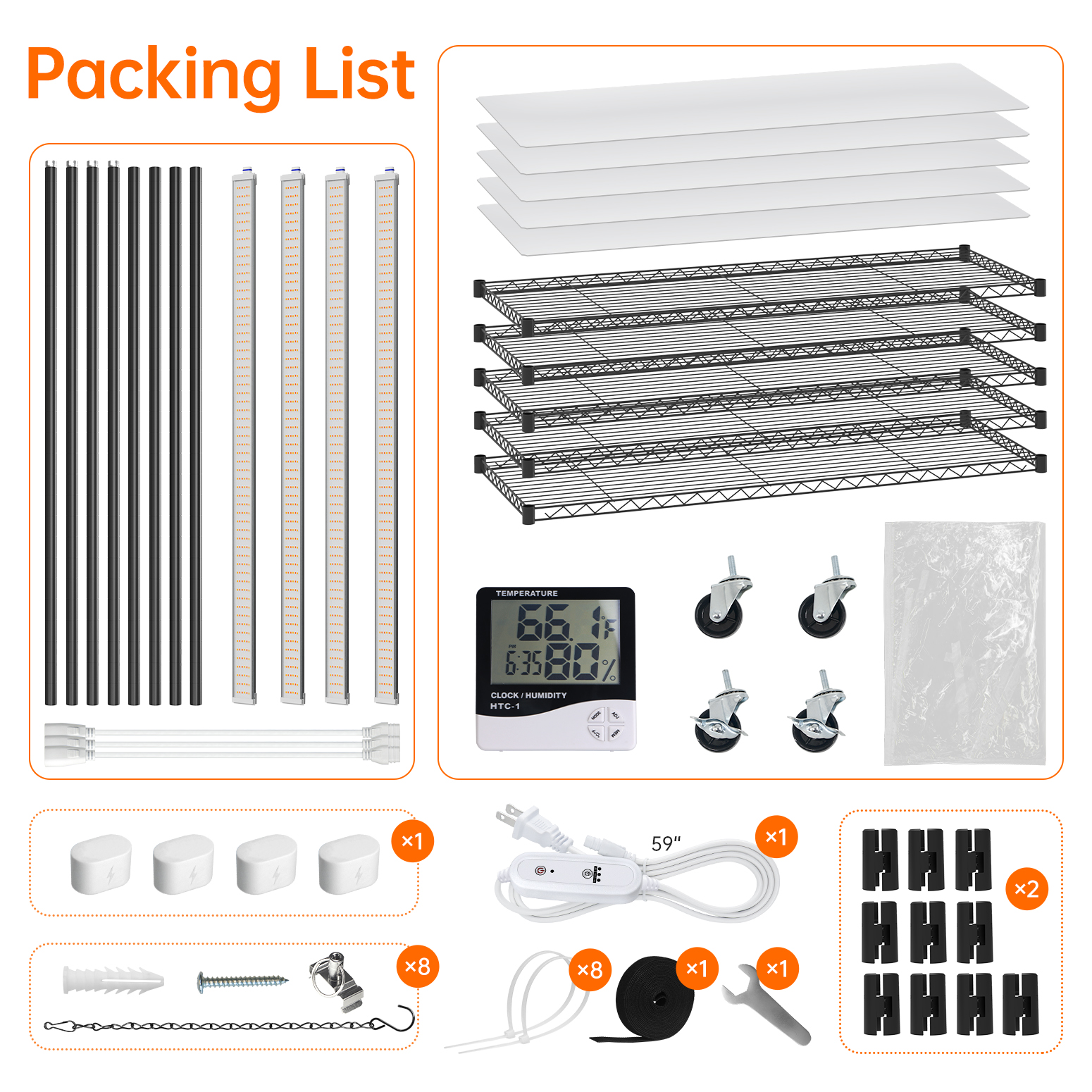 Bstrip Indoor Greenhouse Cabinet with Grow Lights, 71" Tall 5-Tier Plant Stand with Full Spectrum LED Plant Lights, 3 Color Modes & Auto Timer, Mobile Gardening System with Tent for Indoor Plants, Seed Starting
