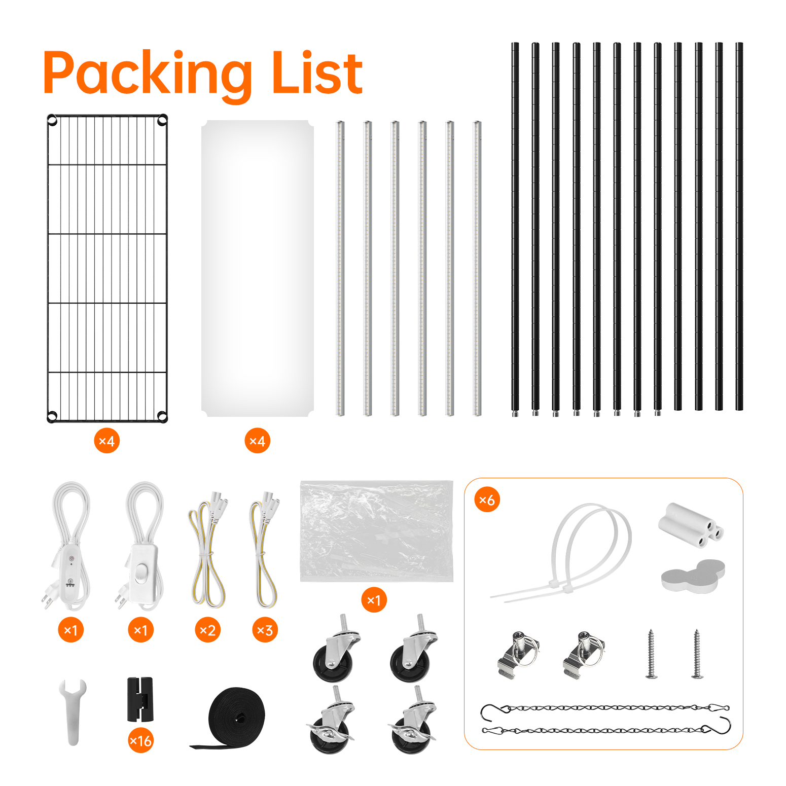 Bstrip Indoor Greenhouse with Grow Lights, 70.8 Inch Tall Plant Stand with 6-Pack Full Spectrum LED Plant Lights, Greenhouse Tent with Dual Power Cords & Wheels for Indoor Gardening, Seed Starting, Tropical Plants