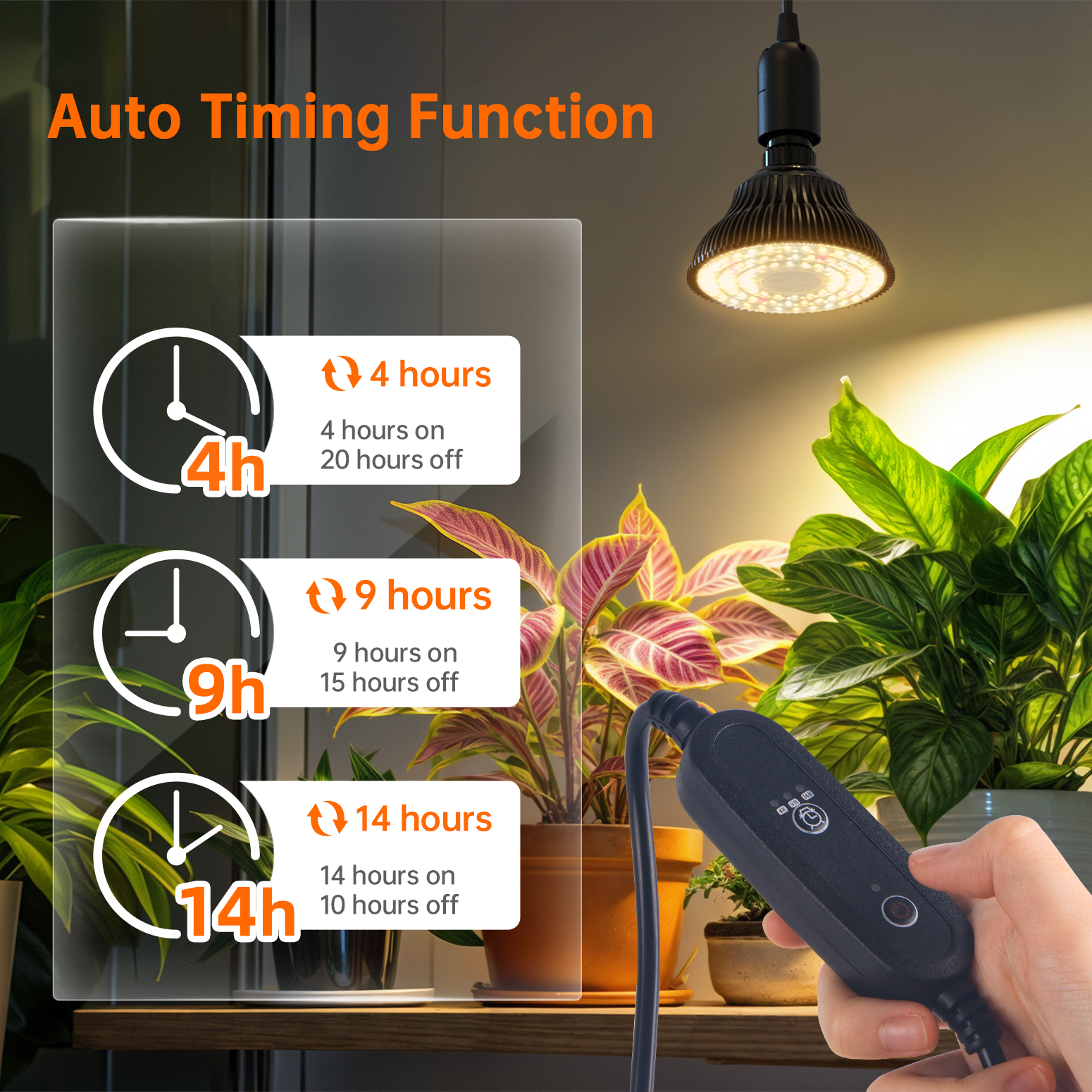 Bstrip 25W Hanging Grow Light with Optical Lens for Indoor Plants, Full Spectrum Plant Bulb with Enhanced PPFD & 98 CRI, Timer & 16.4FT Cord, Black Pendant Light for Tall Plants, Flowers, Indoor Gardening